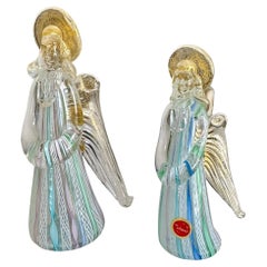 Pair Murano Venetian Latticino & Gold Glass Angel Figurines