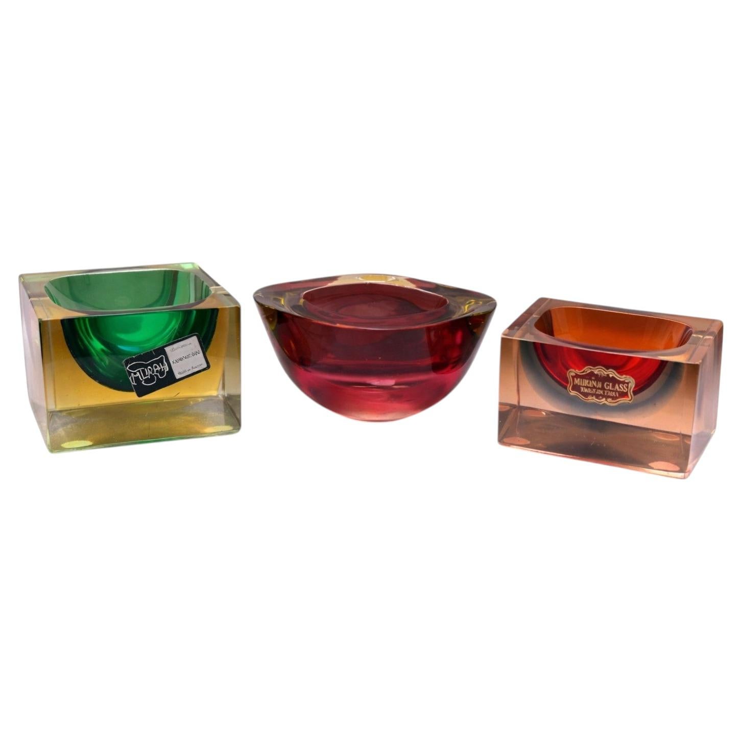 Set of Three Murano Sommerso Glass Bowls by Flavio Poli for Seguso, Italy, 1950s