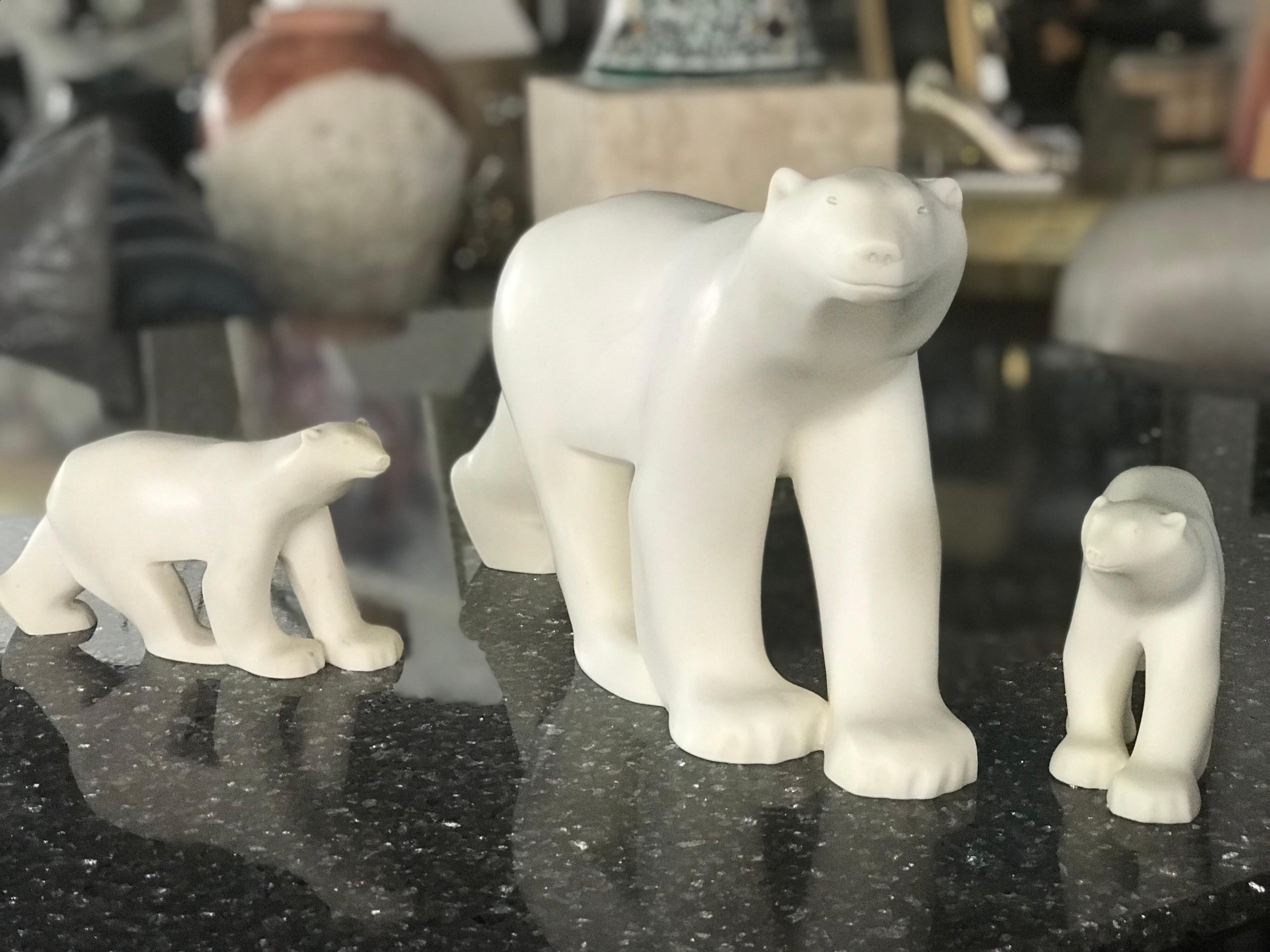 French Set of Three Museum of Modern Art Polar Bear Sculptures by Francois Pompon