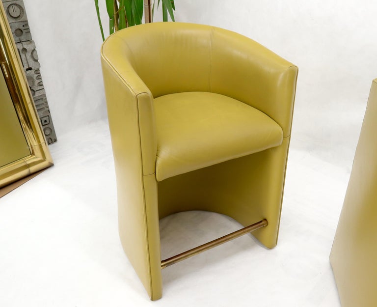 Set of Three Mustard Leather Barrel Back Brass Foot Step Stretcher Bar