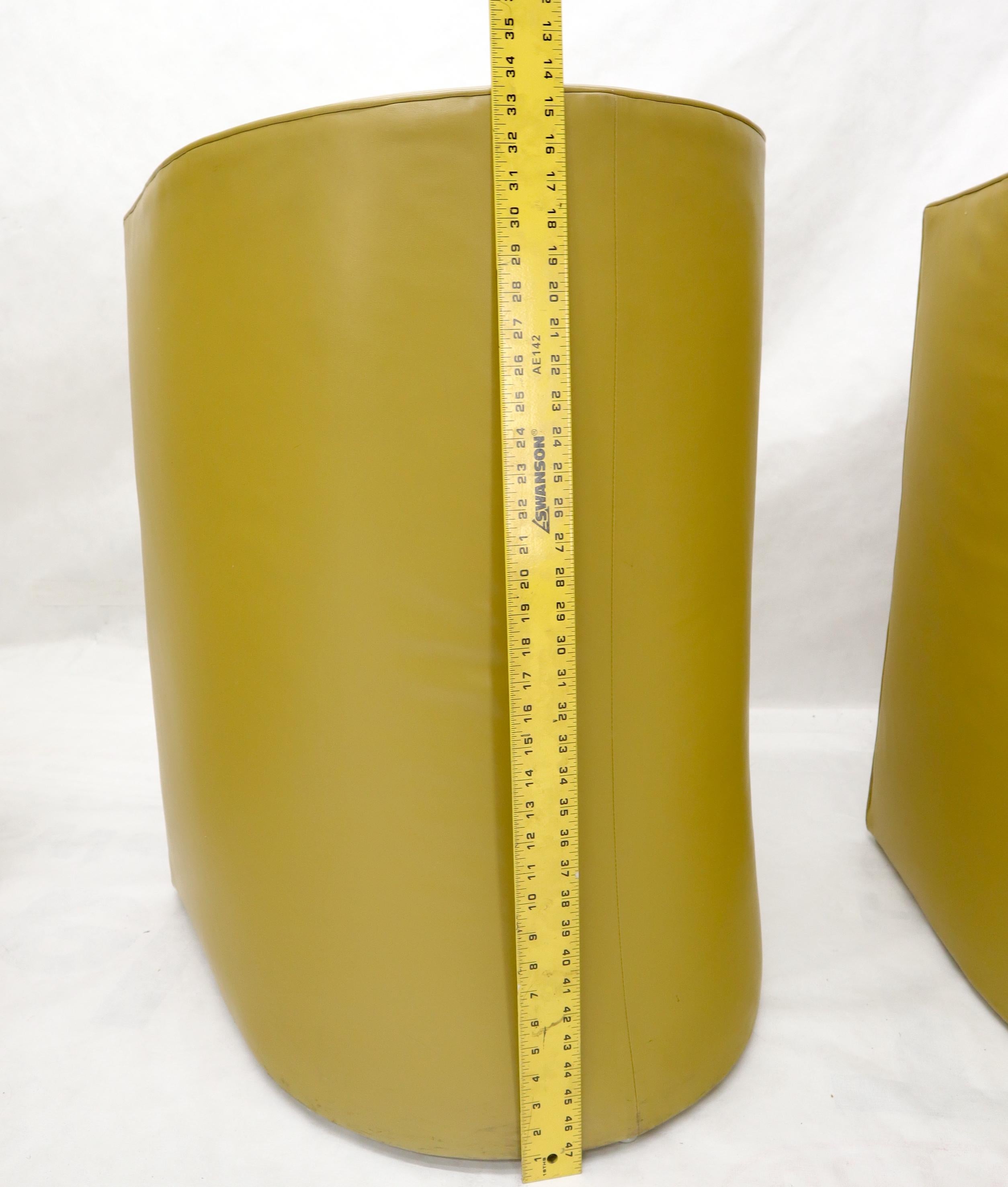Set of Three Mustard Leather Barrel Back Brass Foot Step Stretcher Bar Stools 6