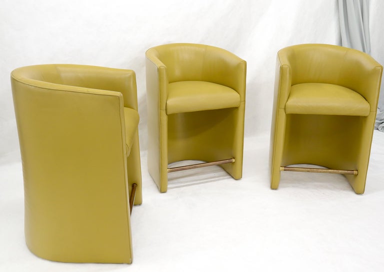 Set of Three Mustard Leather Barrel Back Brass Foot Step Stretcher Bar