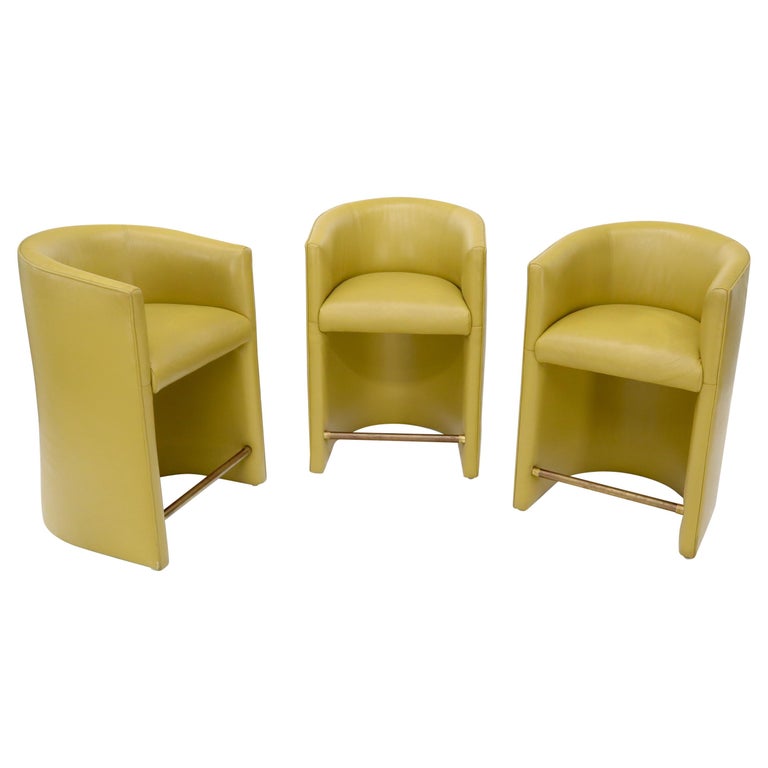 Set of Three Mustard Leather Barrel Back Brass Foot Step Stretcher Bar