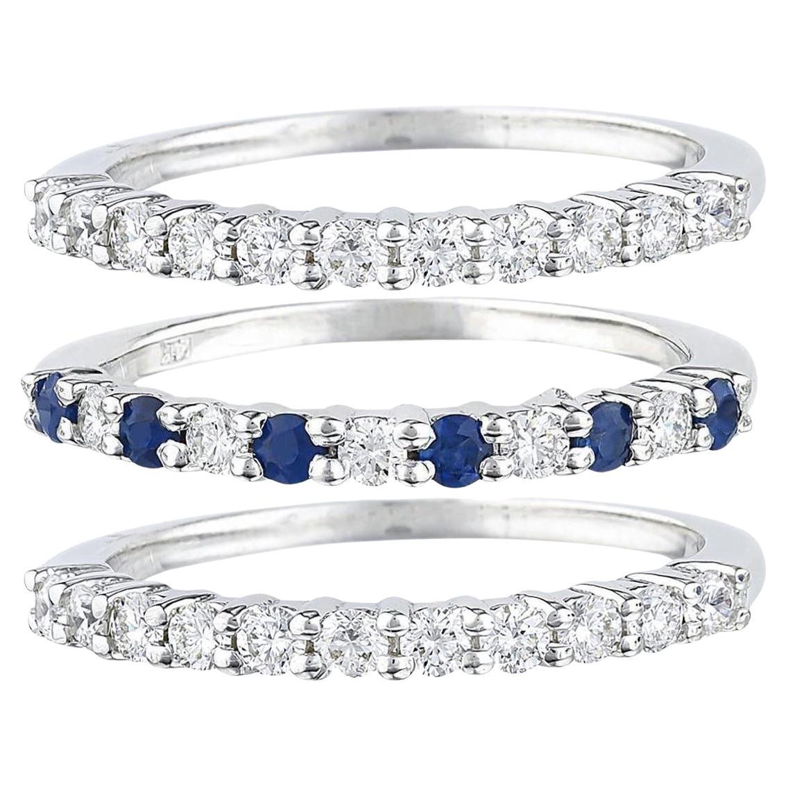 Set of Three Natural Blue Sapphires and Diamonds Half Eternity Band ...