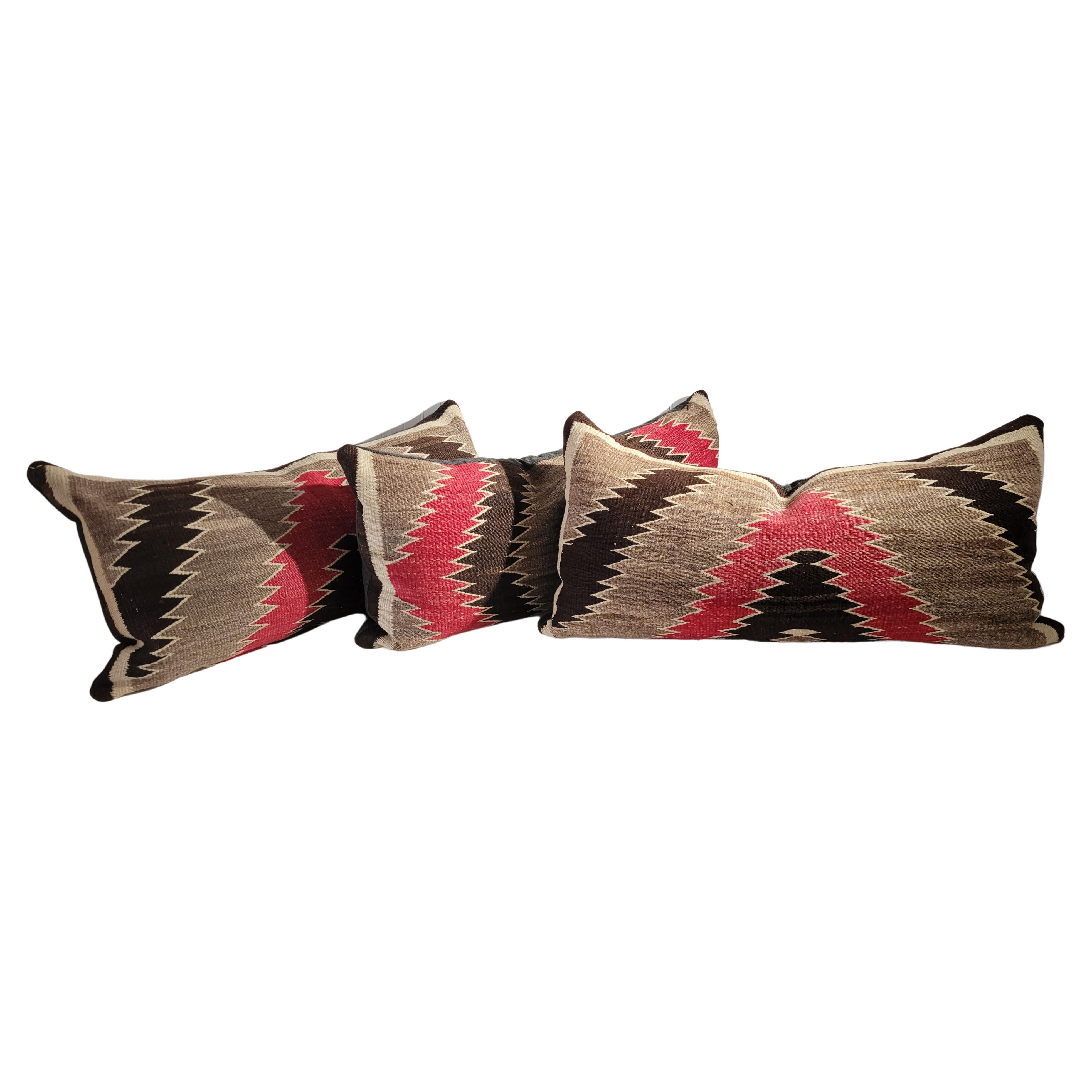 Set of Three Navajo Jigsaw Pattern Bolster Pillows For Sale
