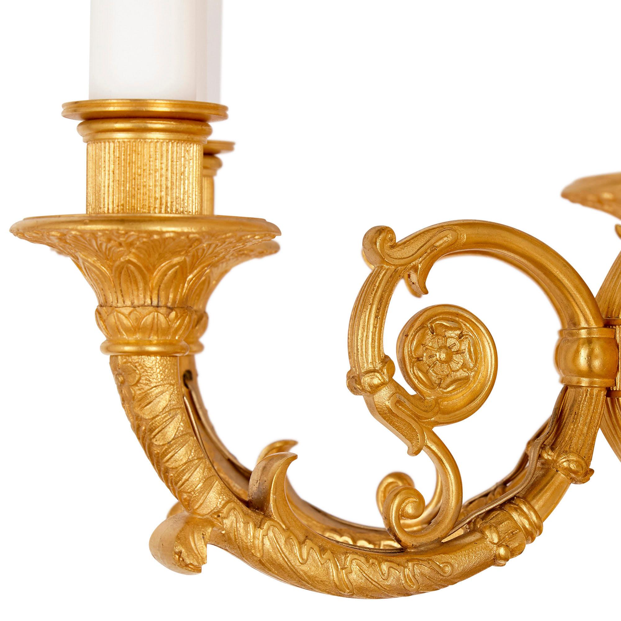 Set of Three Neoclassical Gilt Bronze Wall Lights For Sale 2