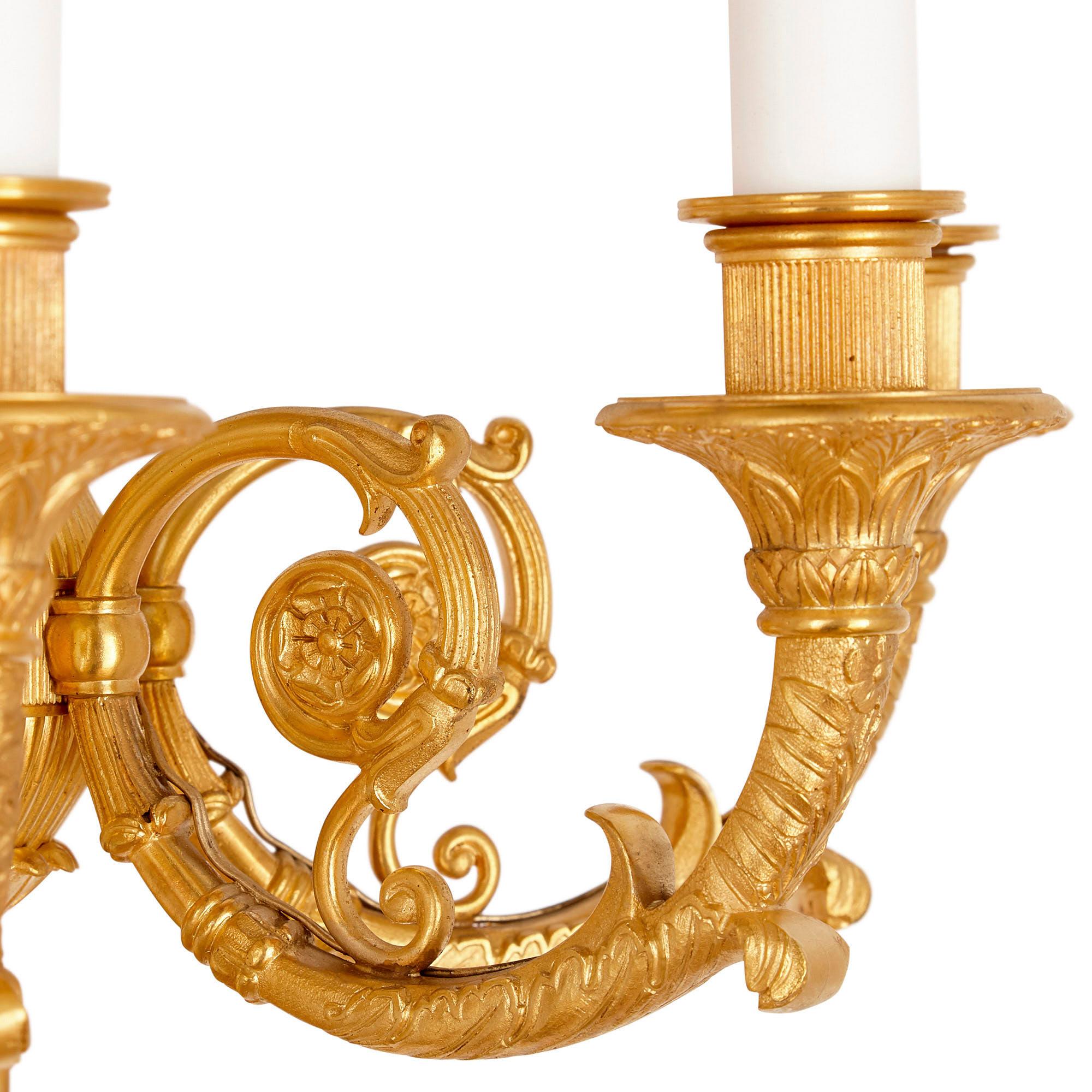Set of Three Neoclassical Gilt Bronze Wall Lights For Sale 3