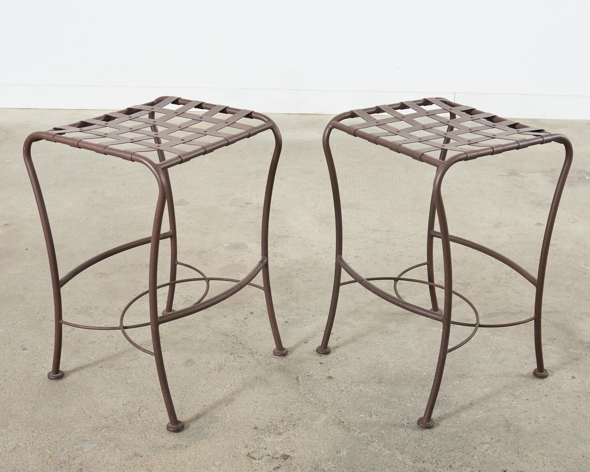 Set of Three Neoclassical Style Aluminum Lattice Seat Barstools For Sale 8