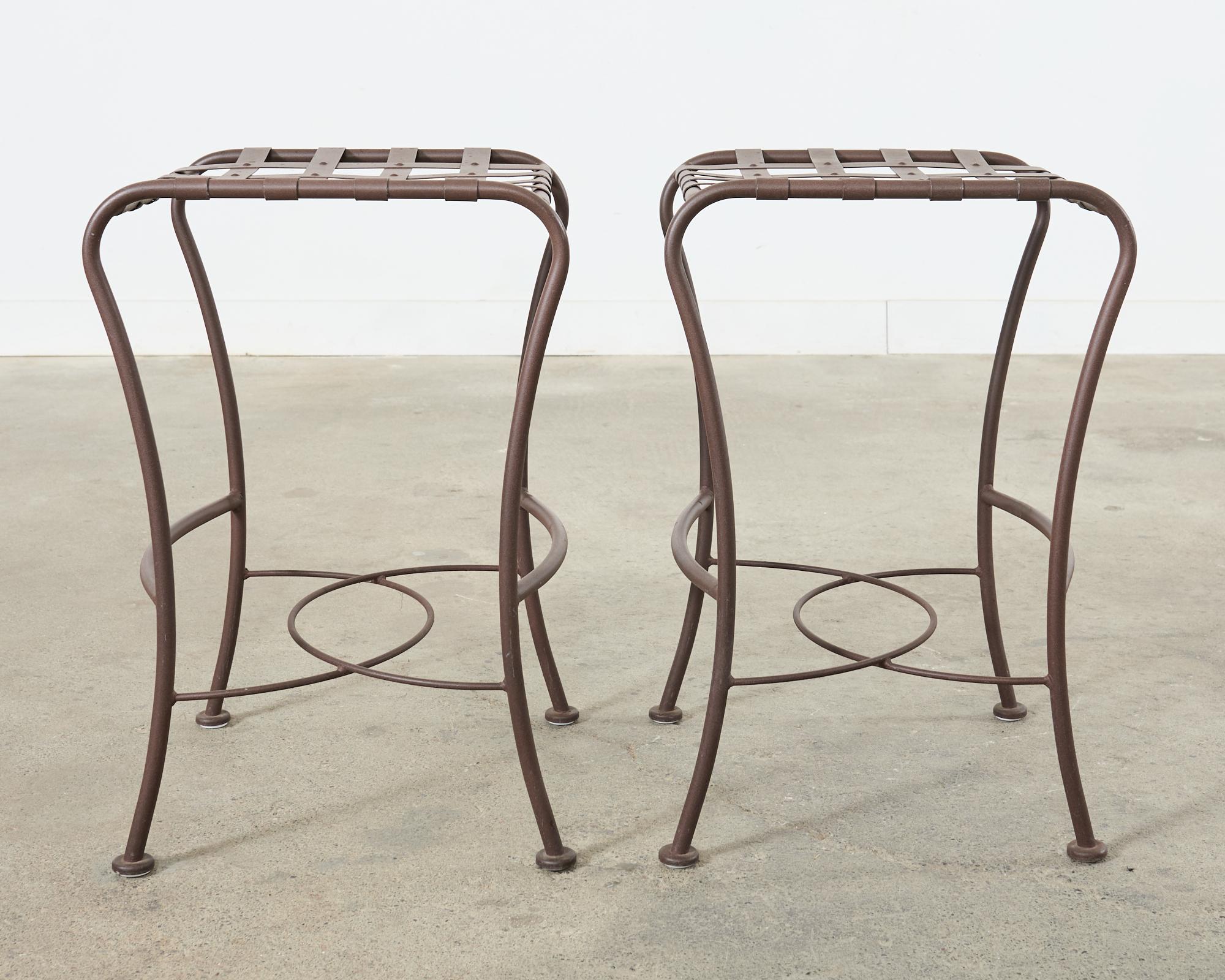 Set of Three Neoclassical Style Aluminum Lattice Seat Barstools For Sale 9