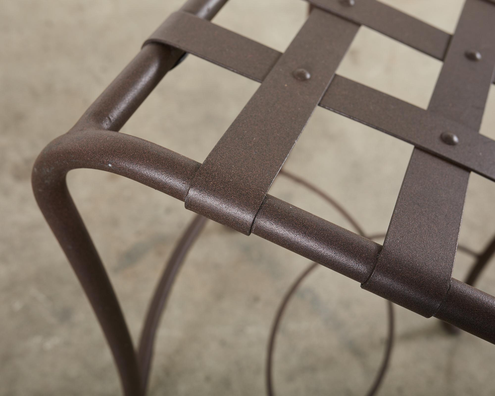 Set of Three Neoclassical Style Aluminum Lattice Seat Barstools For Sale 11