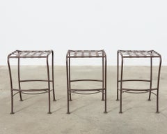 Set of Three Neoclassical Style Aluminum Lattice Seat Barstools