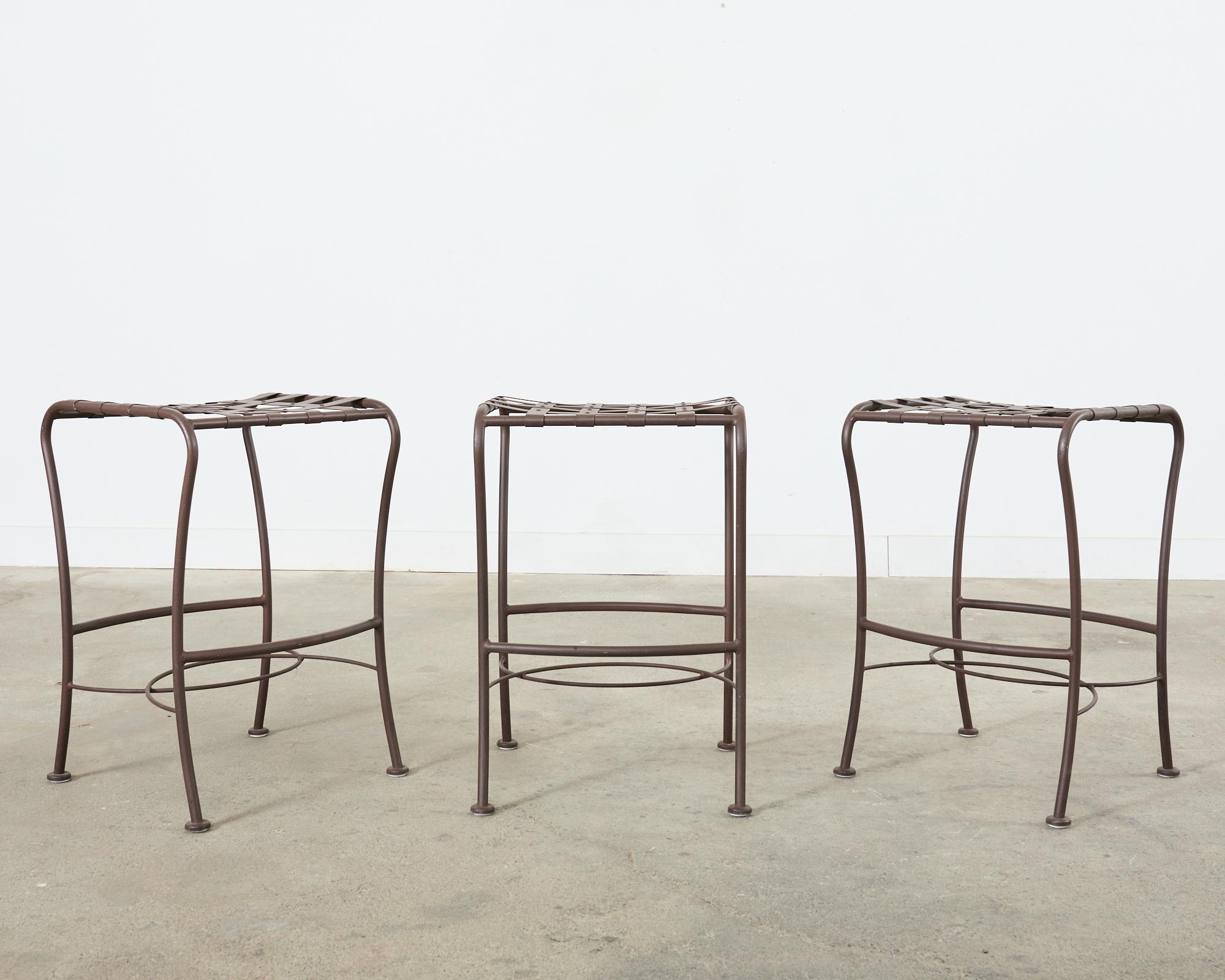 20th Century Set of Three Neoclassical Style Aluminum Lattice Seat Barstools For Sale