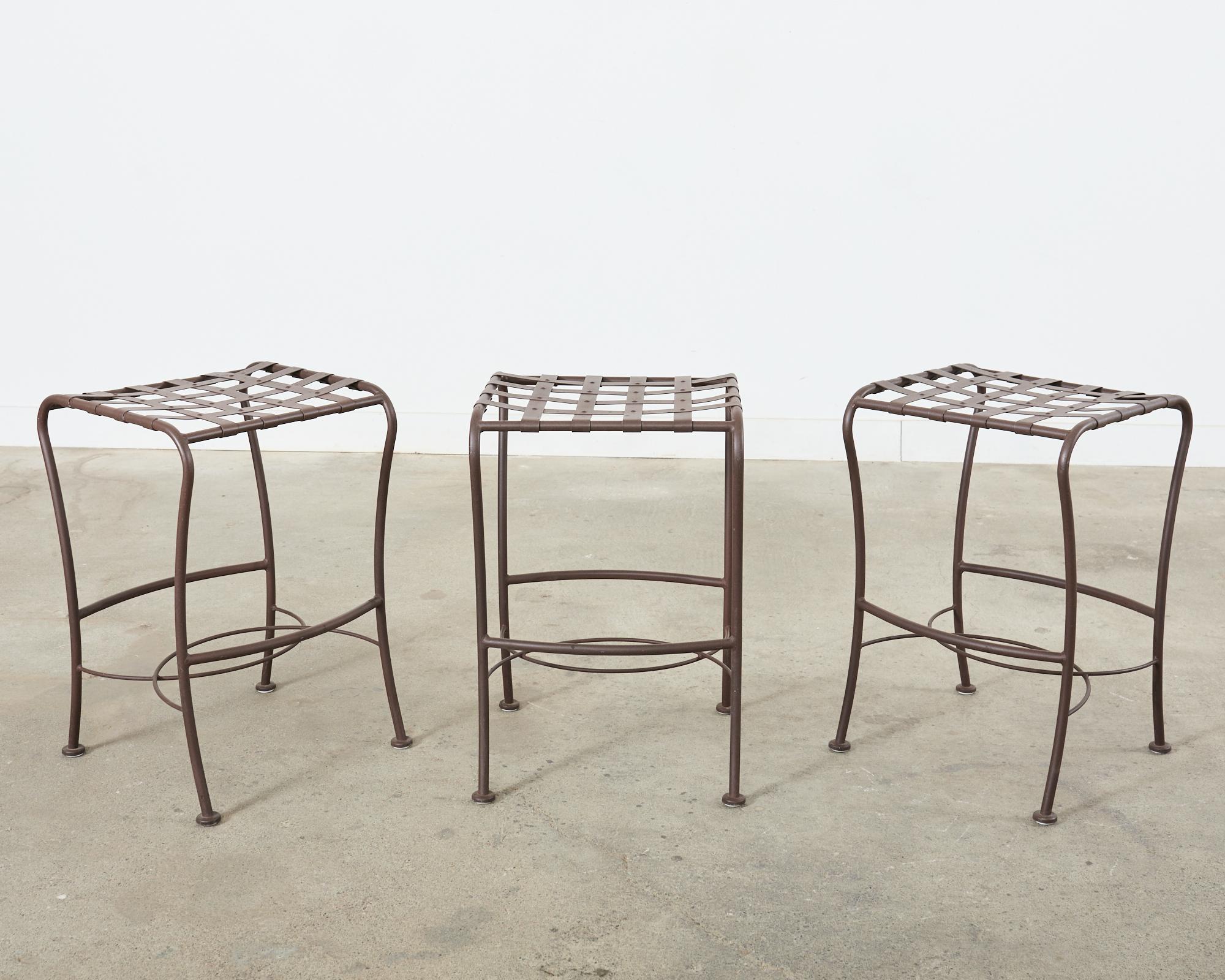Set of Three Neoclassical Style Aluminum Lattice Seat Barstools For Sale 1