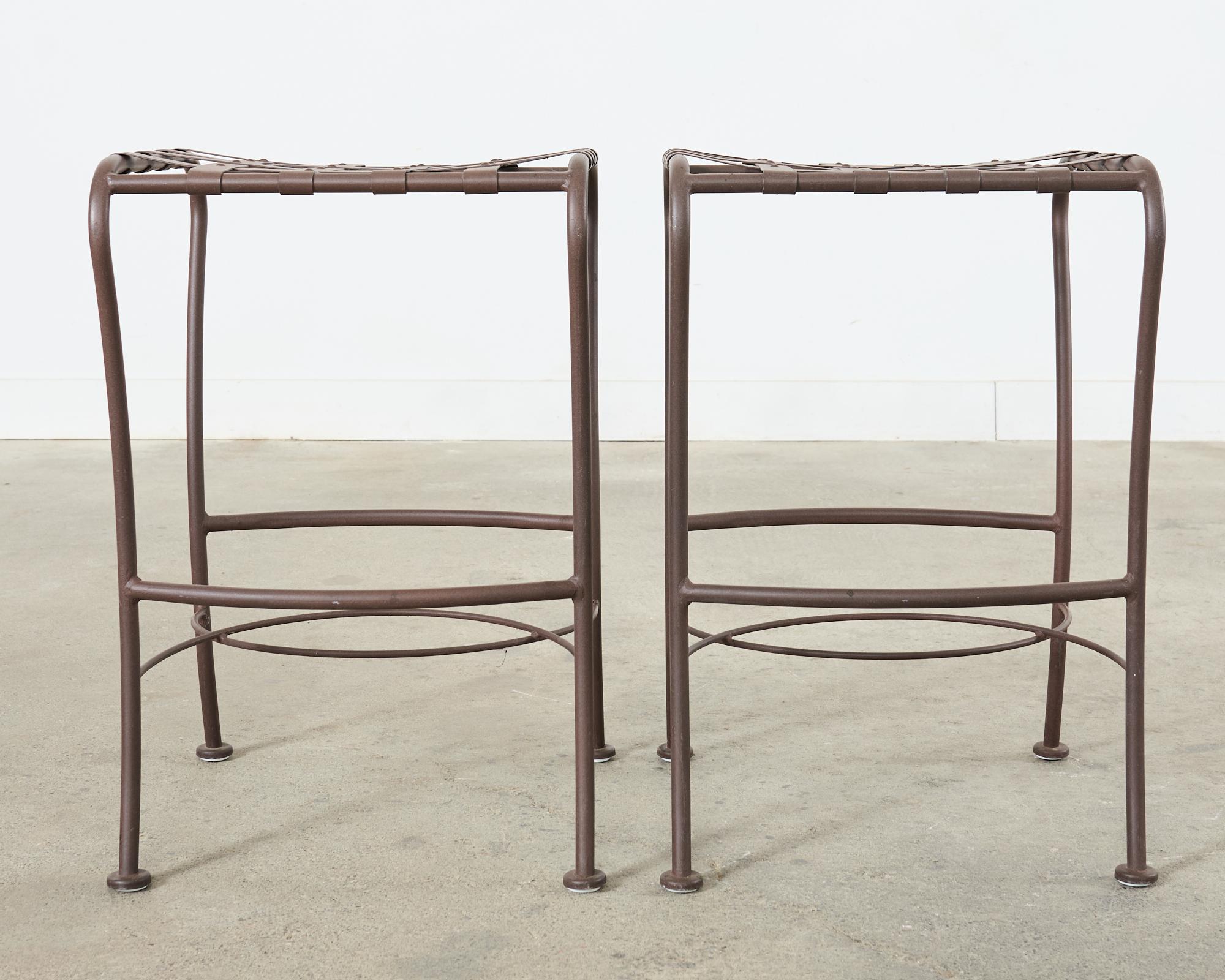 Set of Three Neoclassical Style Aluminum Lattice Seat Barstools For Sale 2