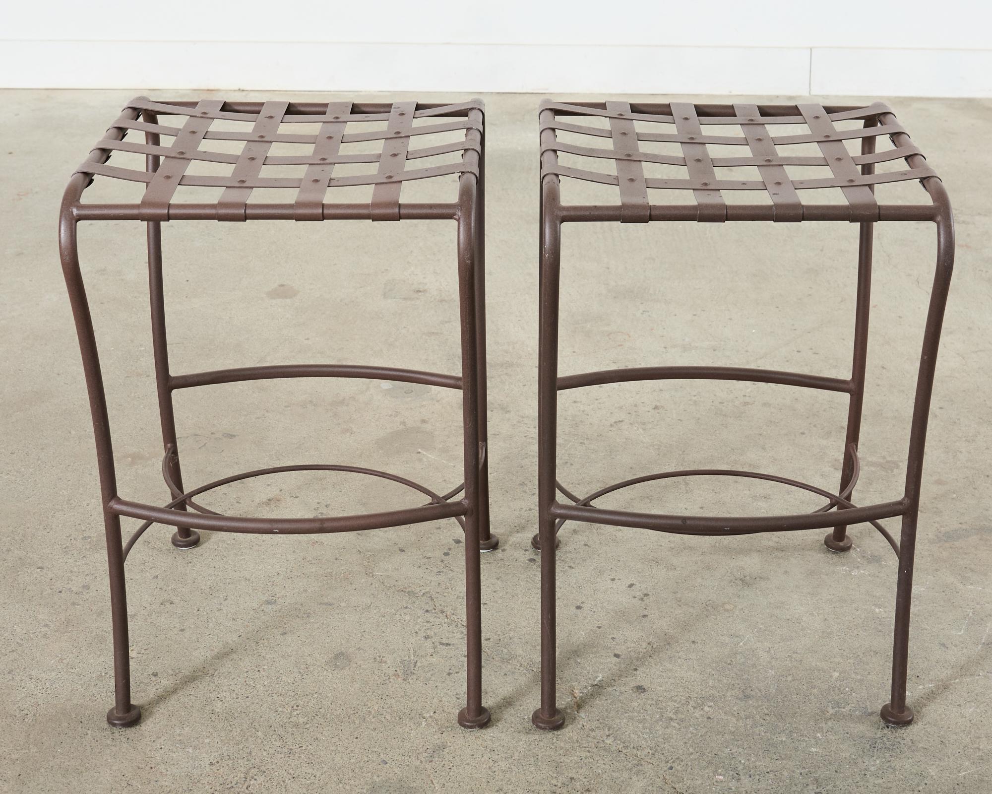 Set of Three Neoclassical Style Aluminum Lattice Seat Barstools For Sale 3