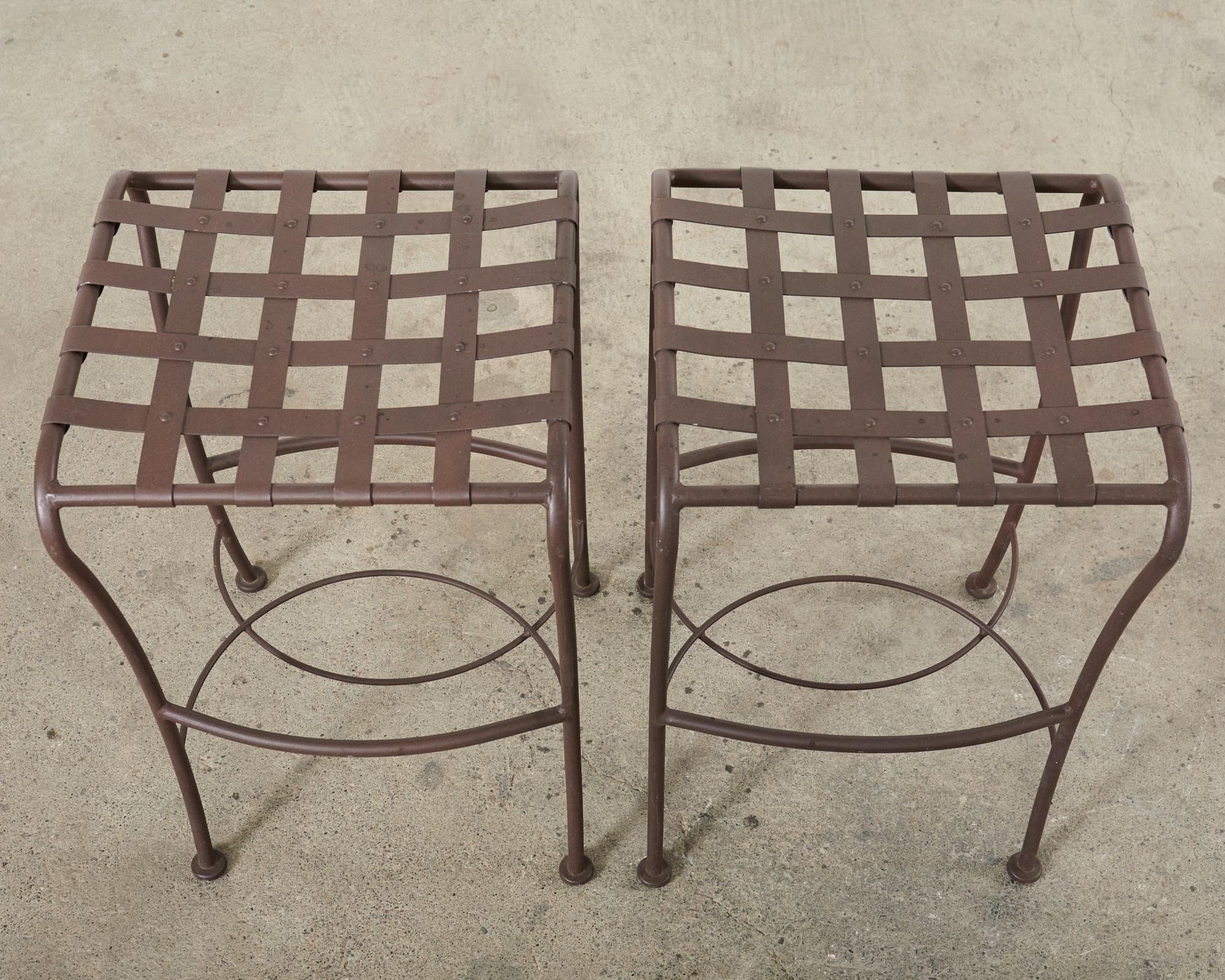 Set of Three Neoclassical Style Aluminum Lattice Seat Barstools For Sale 4