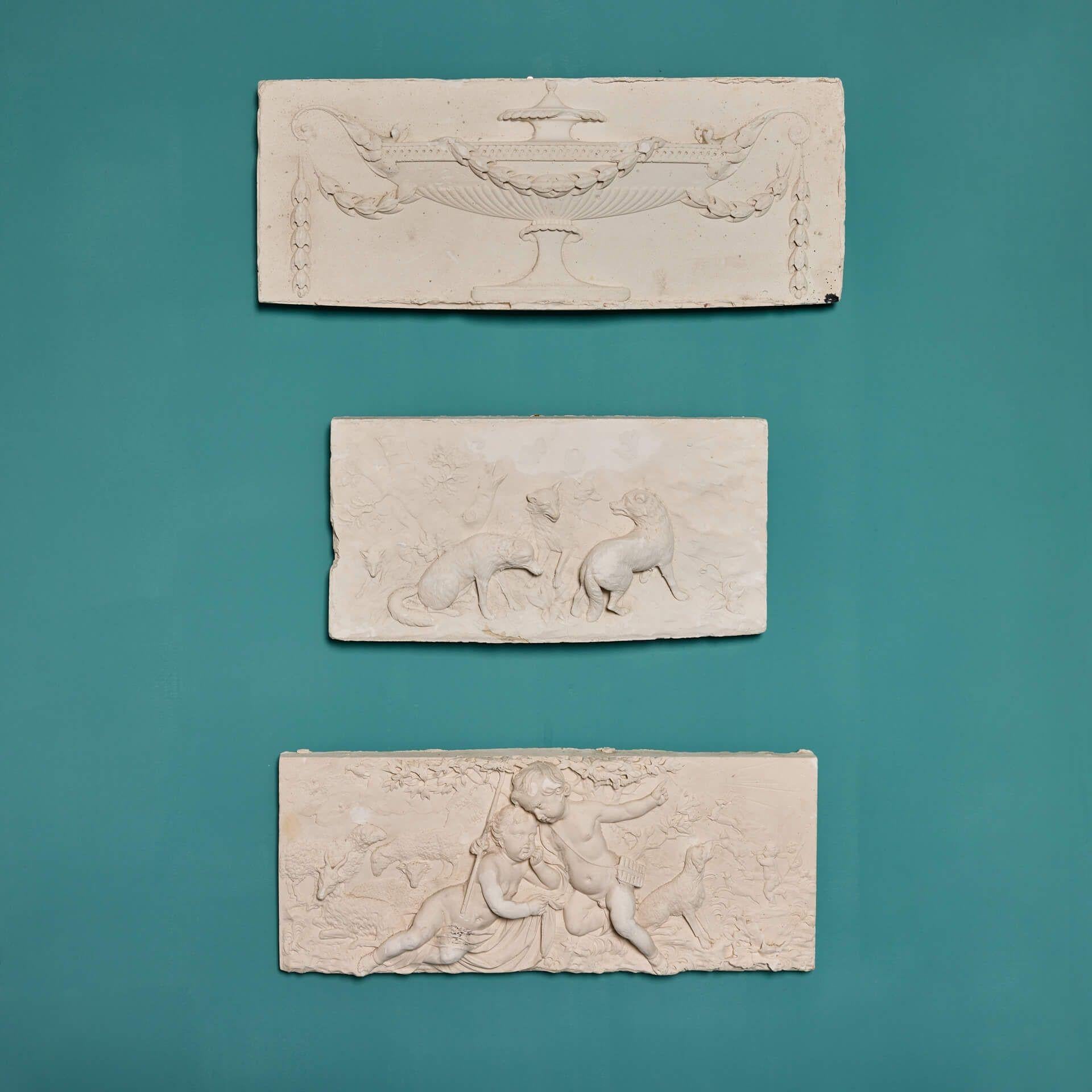 Georgian Set of Three Neoclassical Style Plaster Plaques For Sale