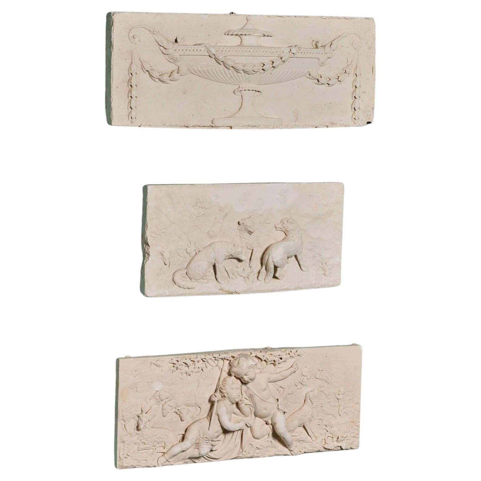 Set of Three Neoclassical Style Plaster Plaques For Sale