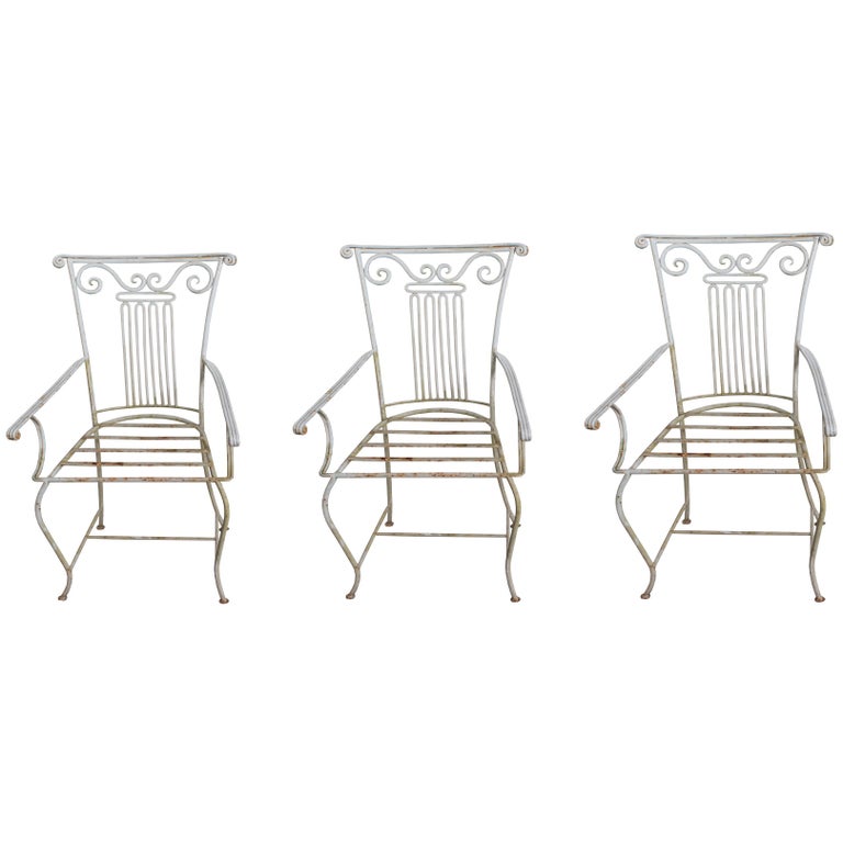 Set Of Three Neoclassical Wrought Iron Garden Chairs Sold