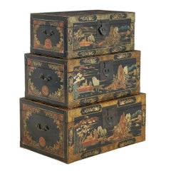 Set of Three Nested Chinese Ebonized Trunks