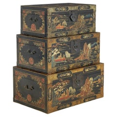 Set of Three Nested Chinese Ebonized Trunks