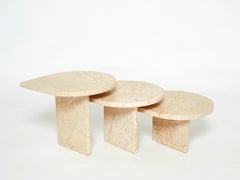 Set of Three Nesting Coffee Tables Light Pale Pink Sicilian Marble, 1970s