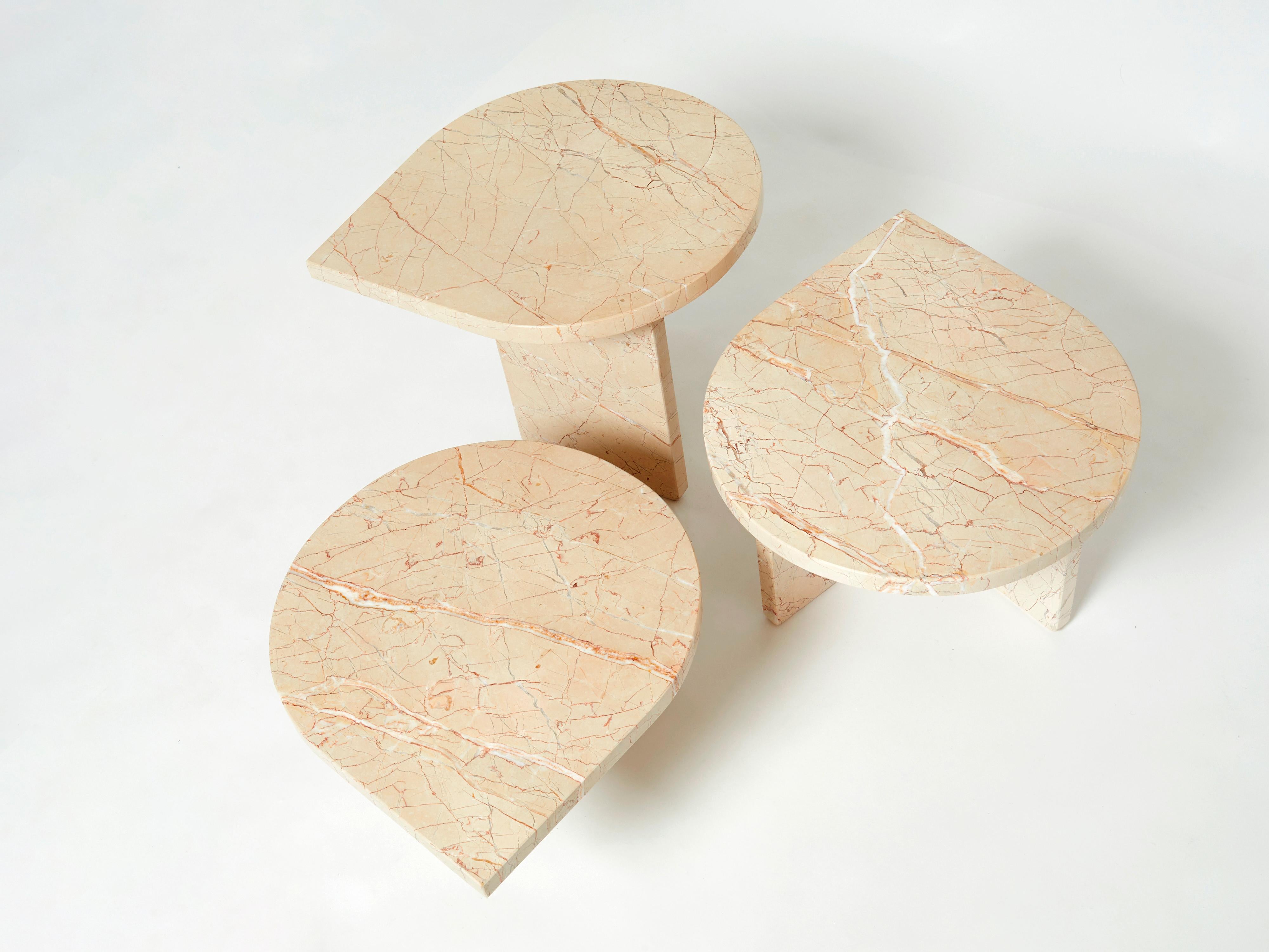Late 20th Century Set of Three Nesting Coffee Tables Light Pale Pink Sicilian Marble, 1970s