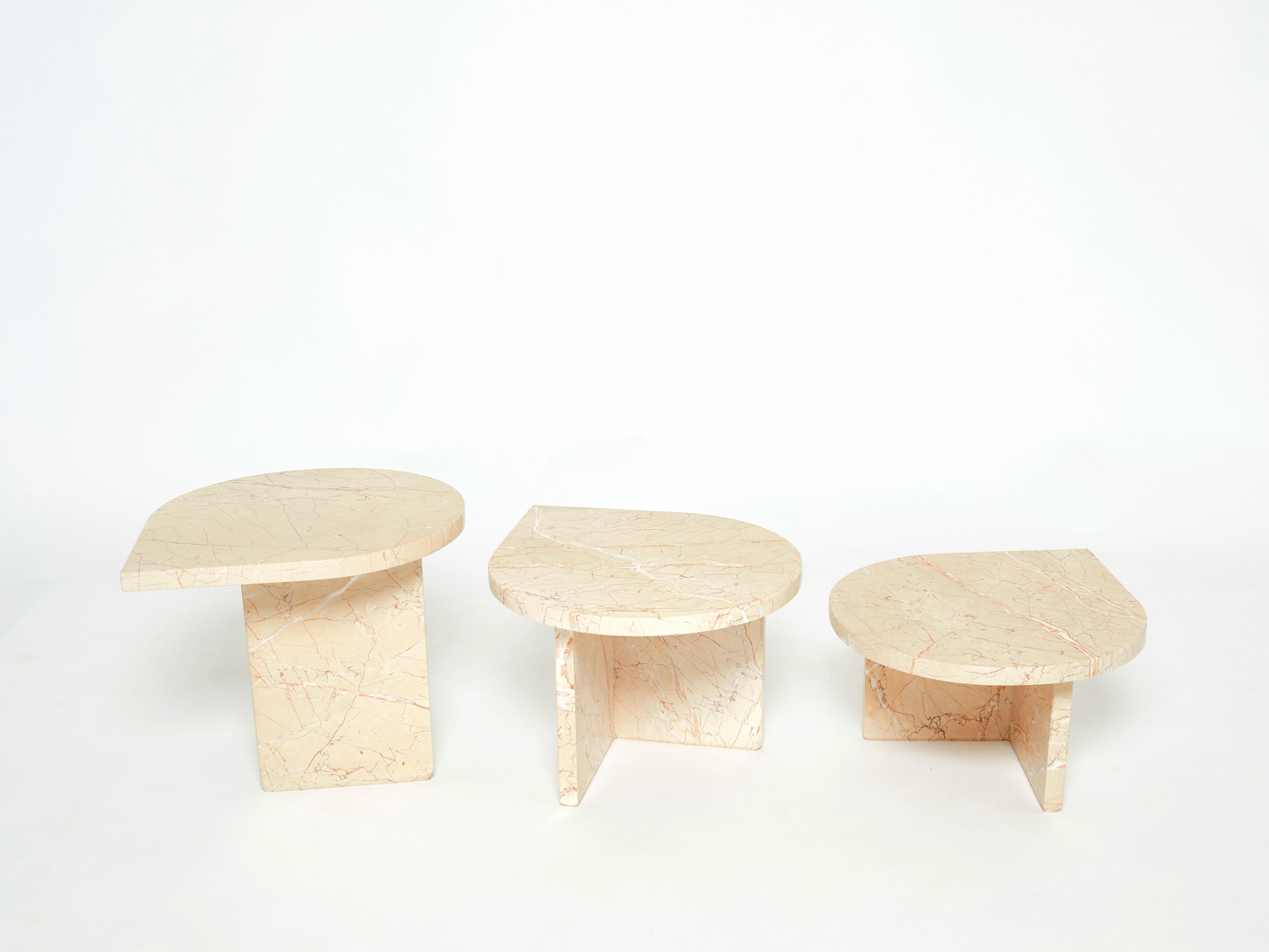 Set of Three Nesting Coffee Tables Light Pale Pink Sicilian Marble, 1970s 1