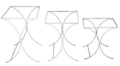 Set of Three Nesting Garden Patio Poolside Wrought Iron Textured Glass Tables