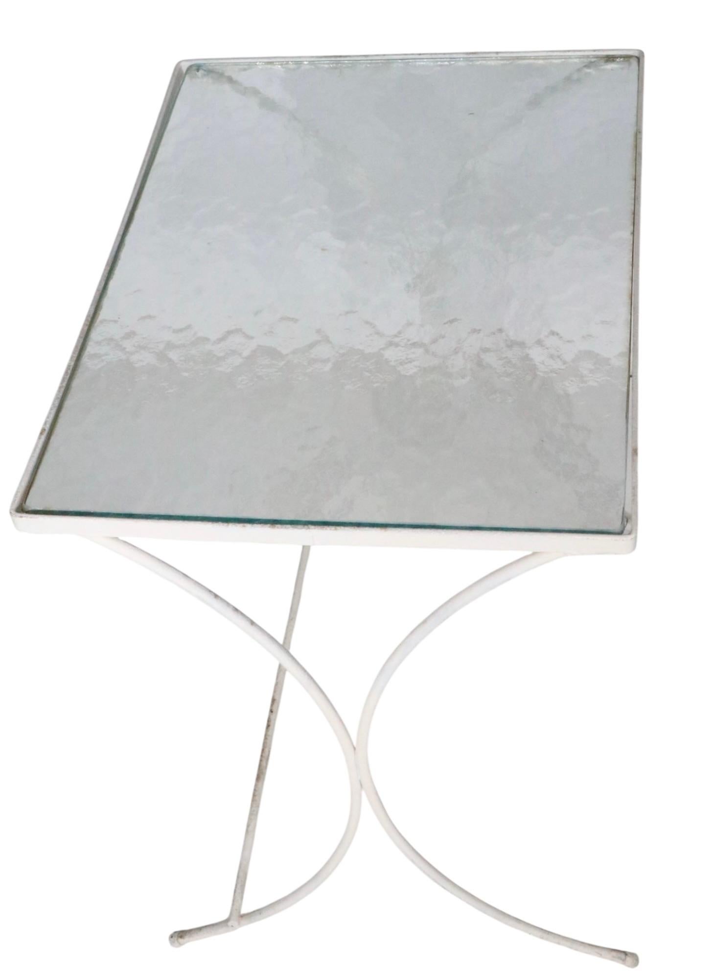 20th Century Set of Three Nesting Garden Patio Poolside Wrought Iron Textured Glass Tables For Sale