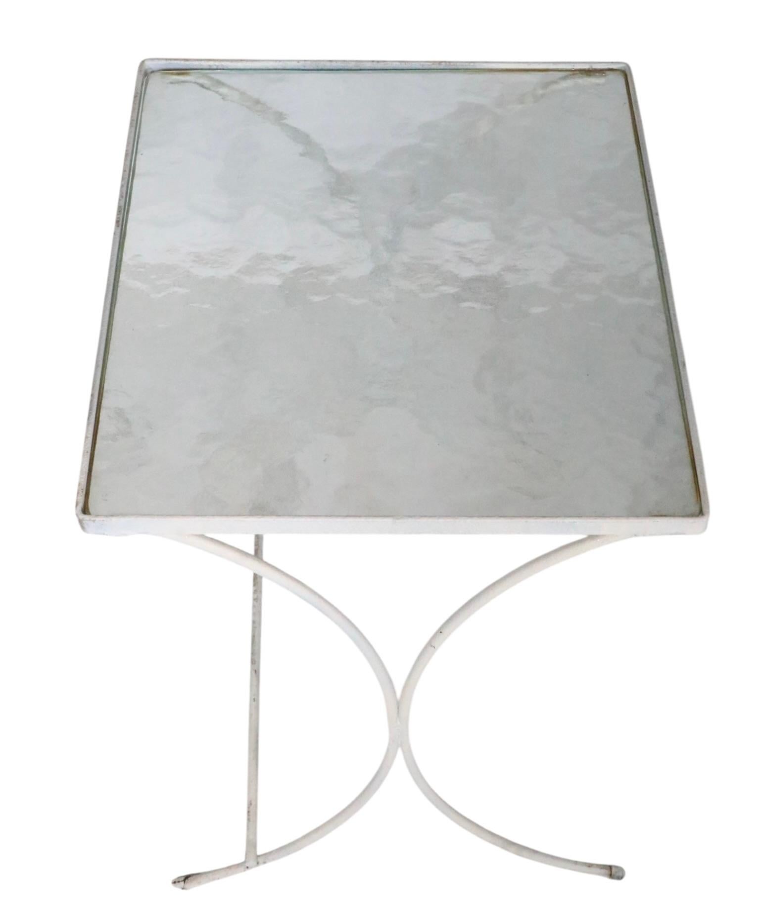 Set of Three Nesting Garden Patio Poolside Wrought Iron Textured Glass Tables For Sale 1