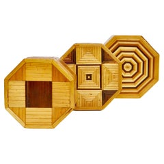 Set of Three Nesting Octagonal Straw Marquetry Boxes - France - 1930s