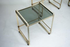 Set of Three Nesting Side Tables in Gilded Aluminum and Glass – Italy, 1970s