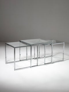 Set of Three Steel and Glass Cubic Nesting Tables, Italy, 1970s