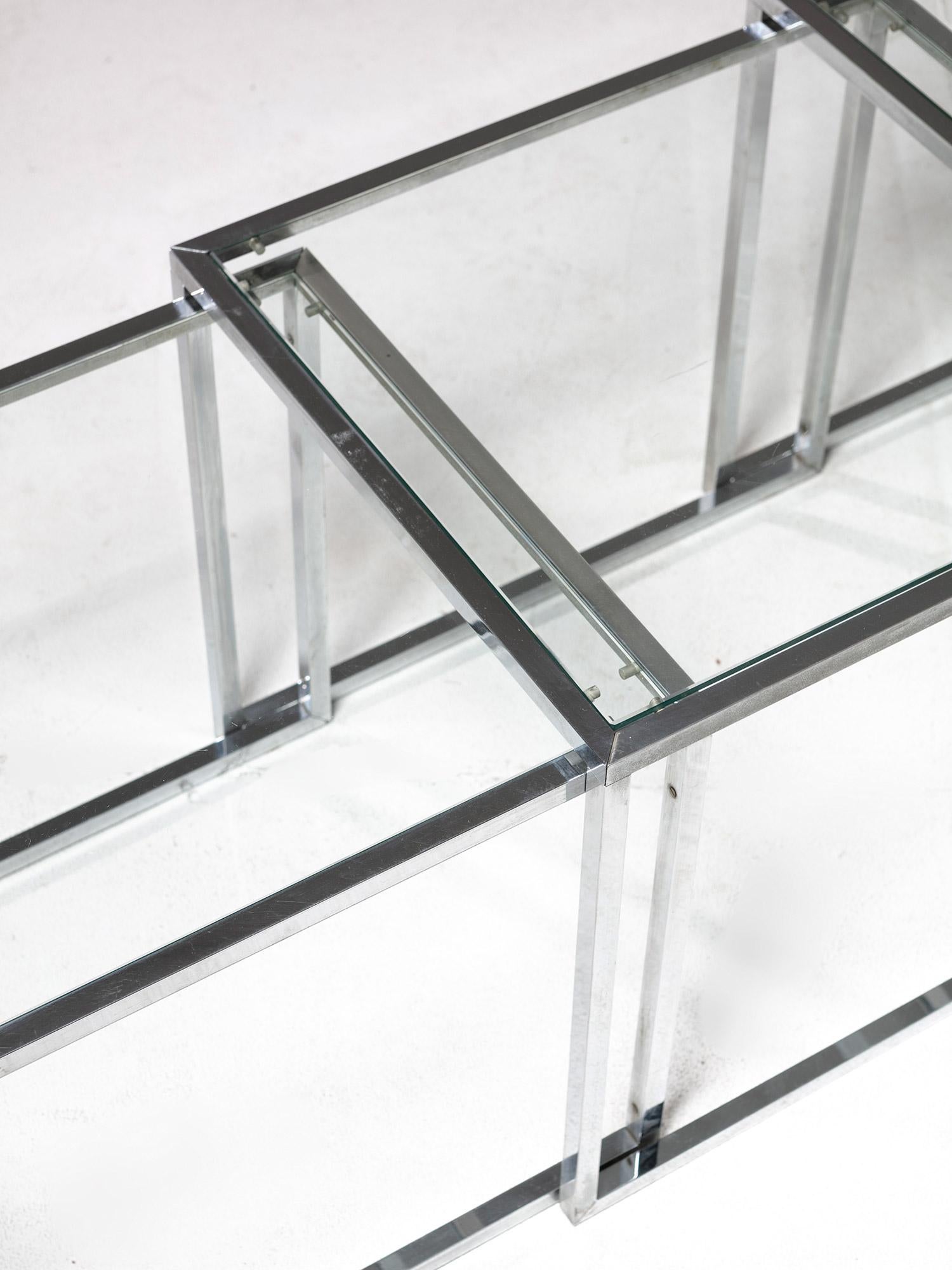 Set of Three Steel and Glass Cubic Nesting Tables, Italy, 1970s For Sale 1