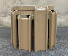 Set of Three Nesting Tables by Giotto Stoppino for Kartell Putty Grey, 1970s