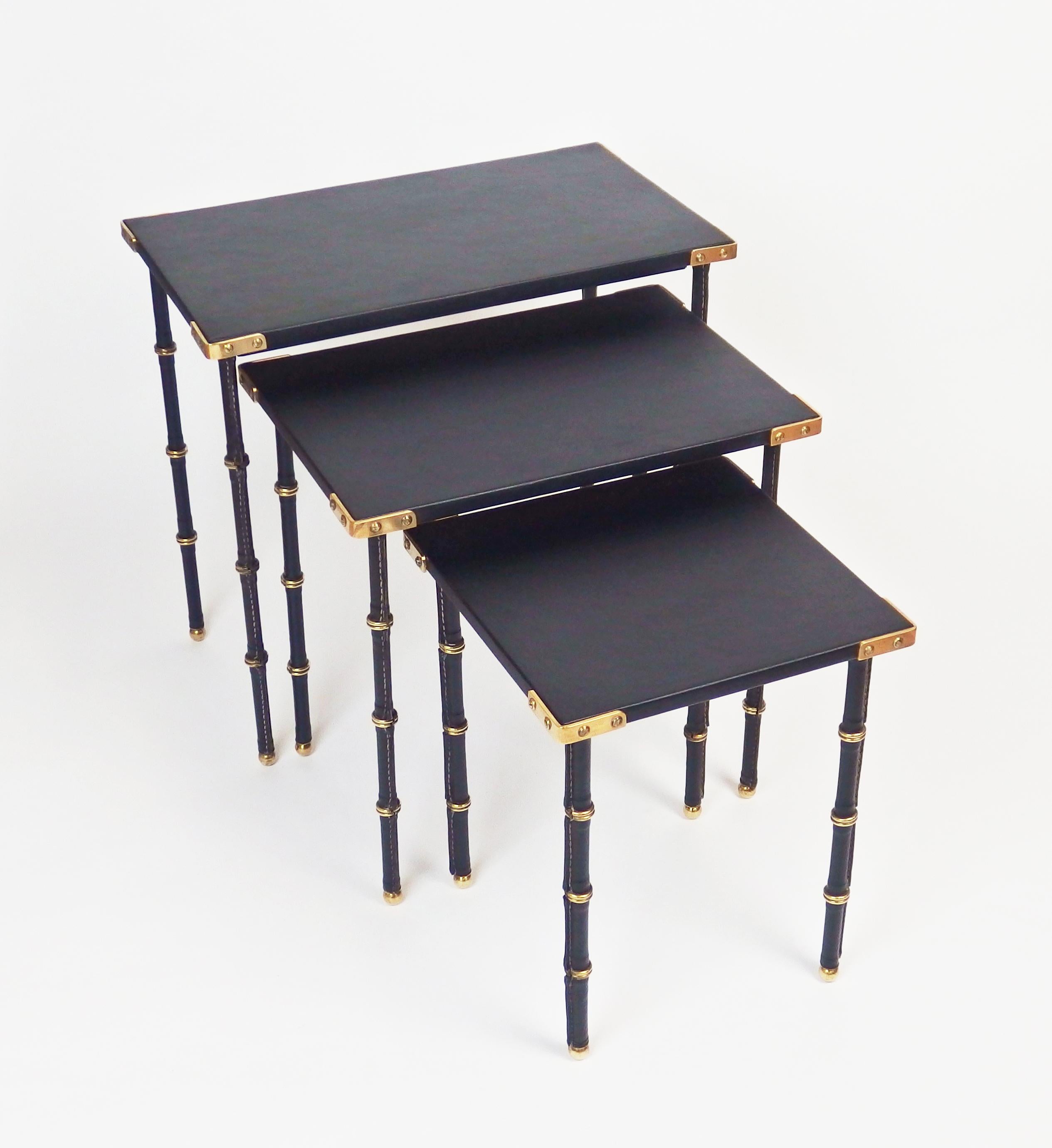 Mid-Century Modern Set of Three Nesting Tables by Jacques Adnet For Sale