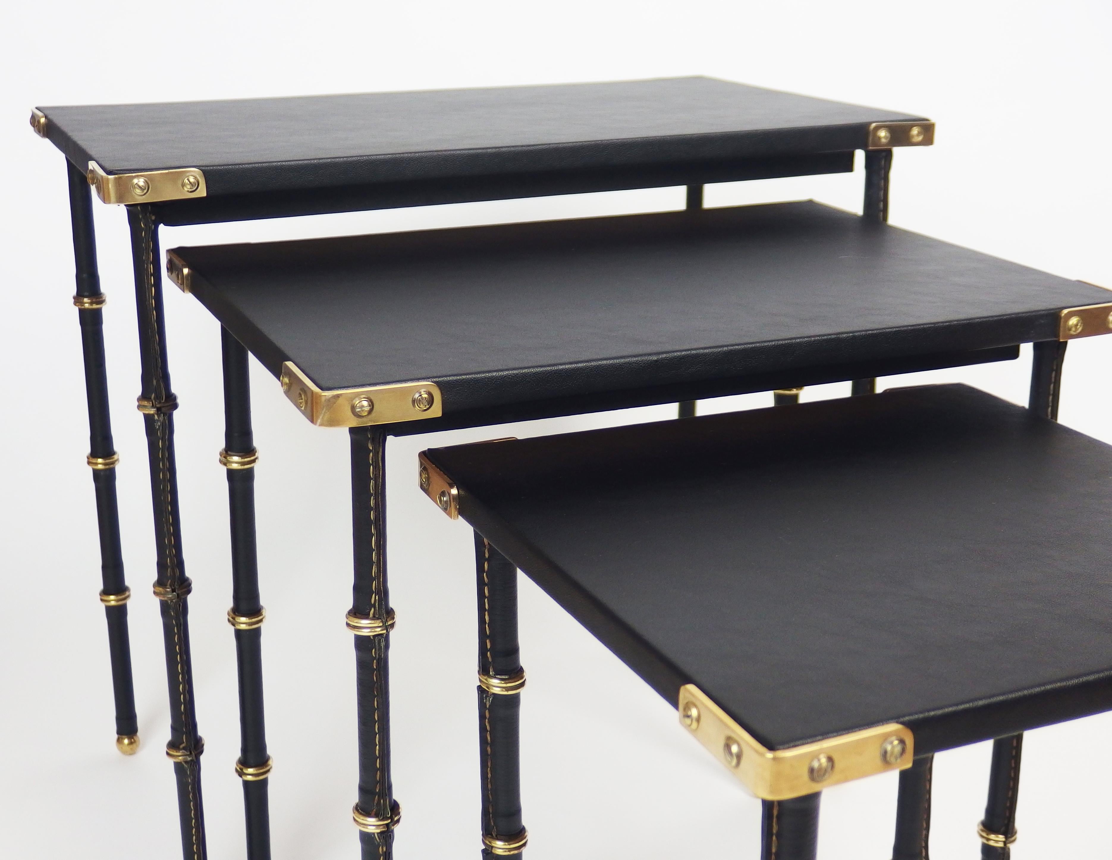 French Set of Three Nesting Tables by Jacques Adnet For Sale