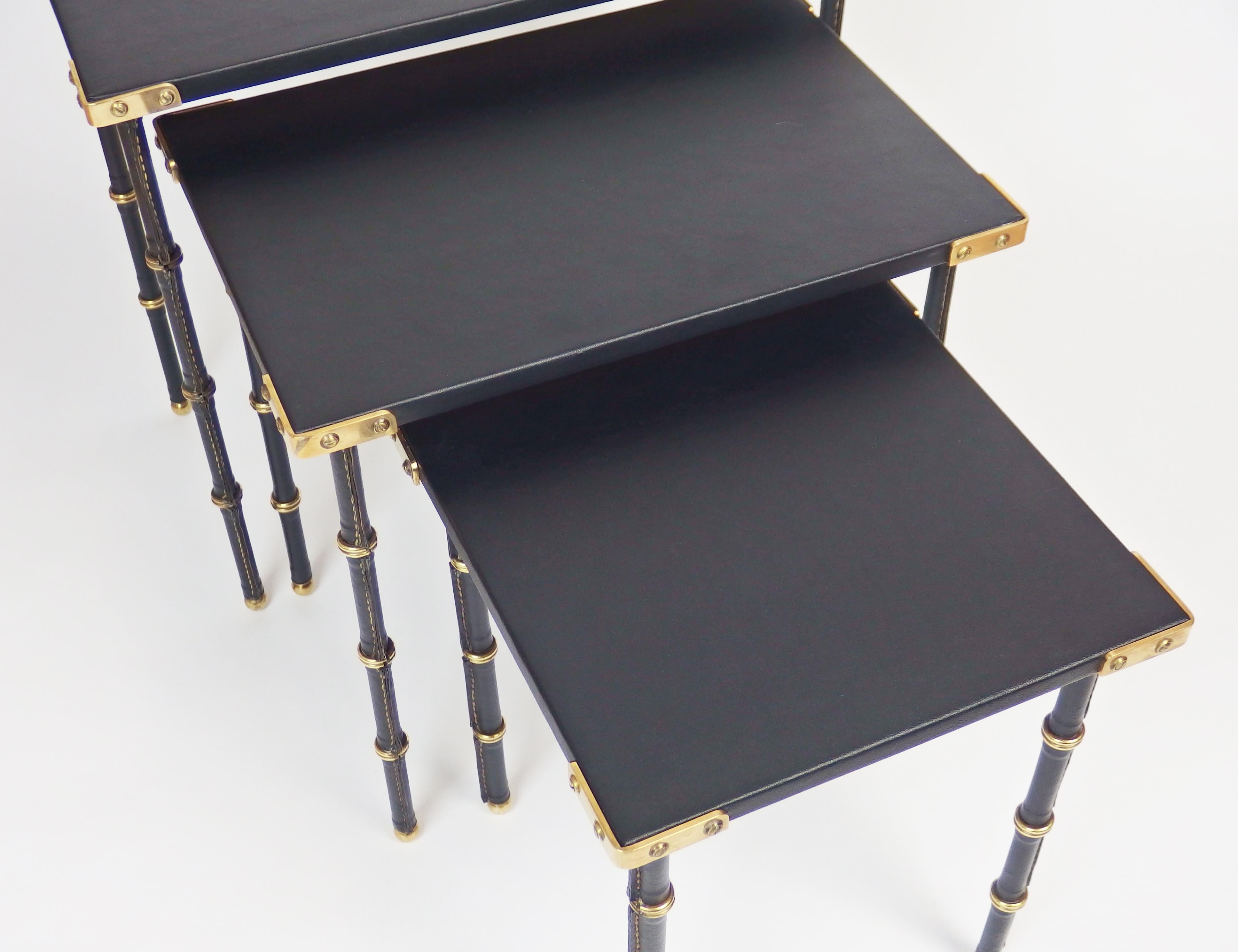 Set of Three Nesting Tables by Jacques Adnet In Good Condition For Sale In Janvry, Essonne