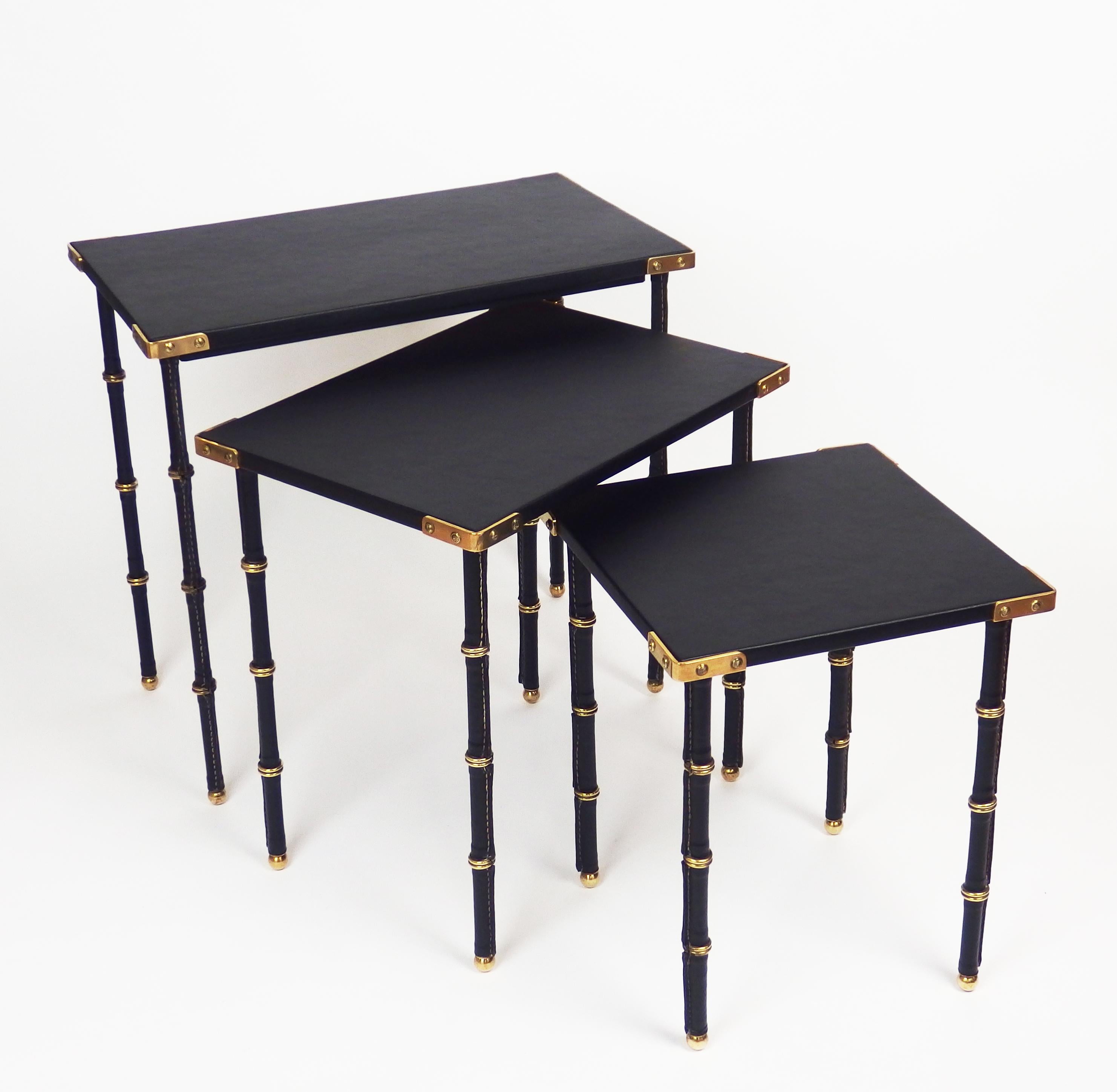 Mid-20th Century Set of Three Nesting Tables by Jacques Adnet For Sale