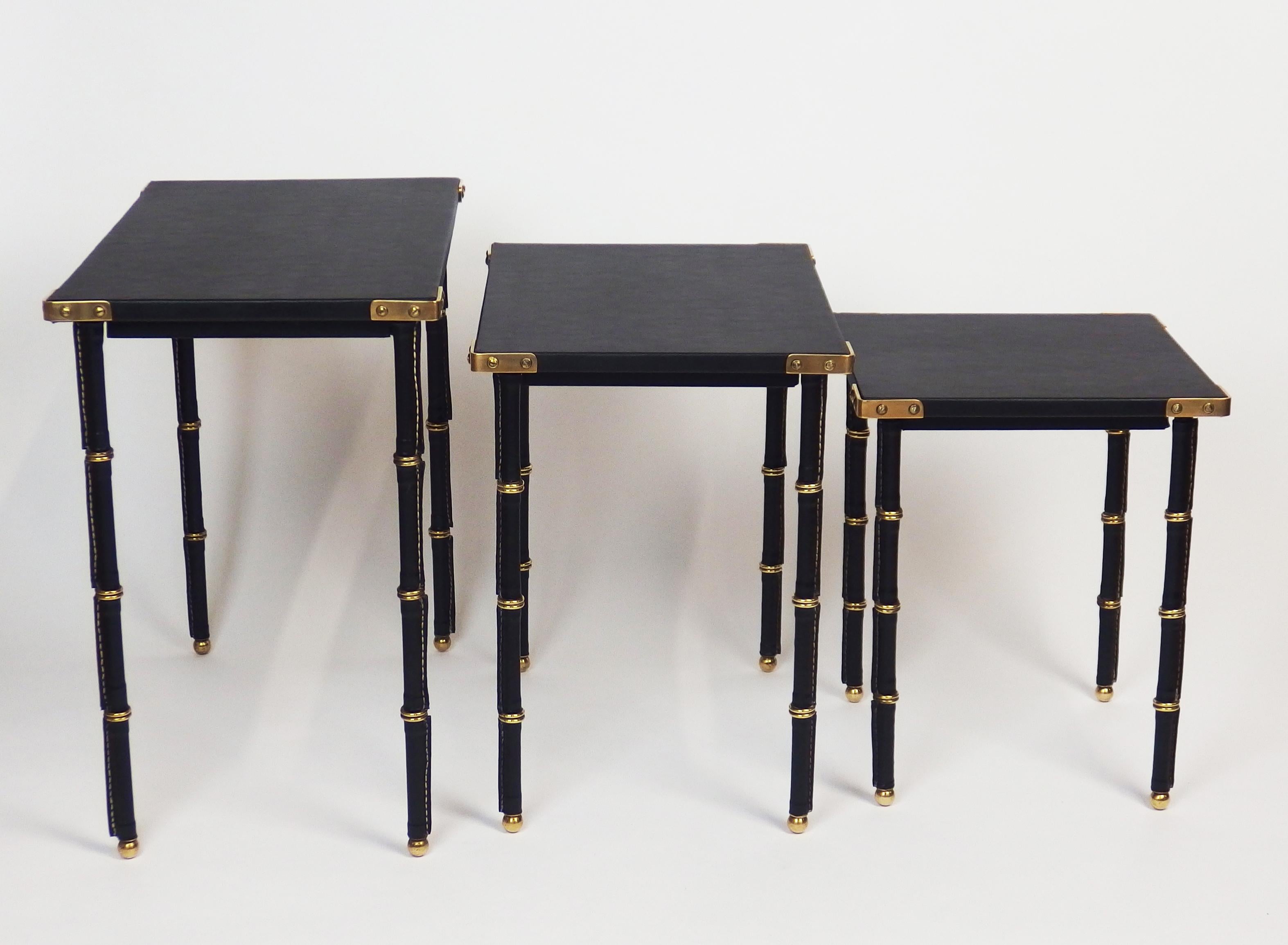 Bronze Set of Three Nesting Tables by Jacques Adnet For Sale