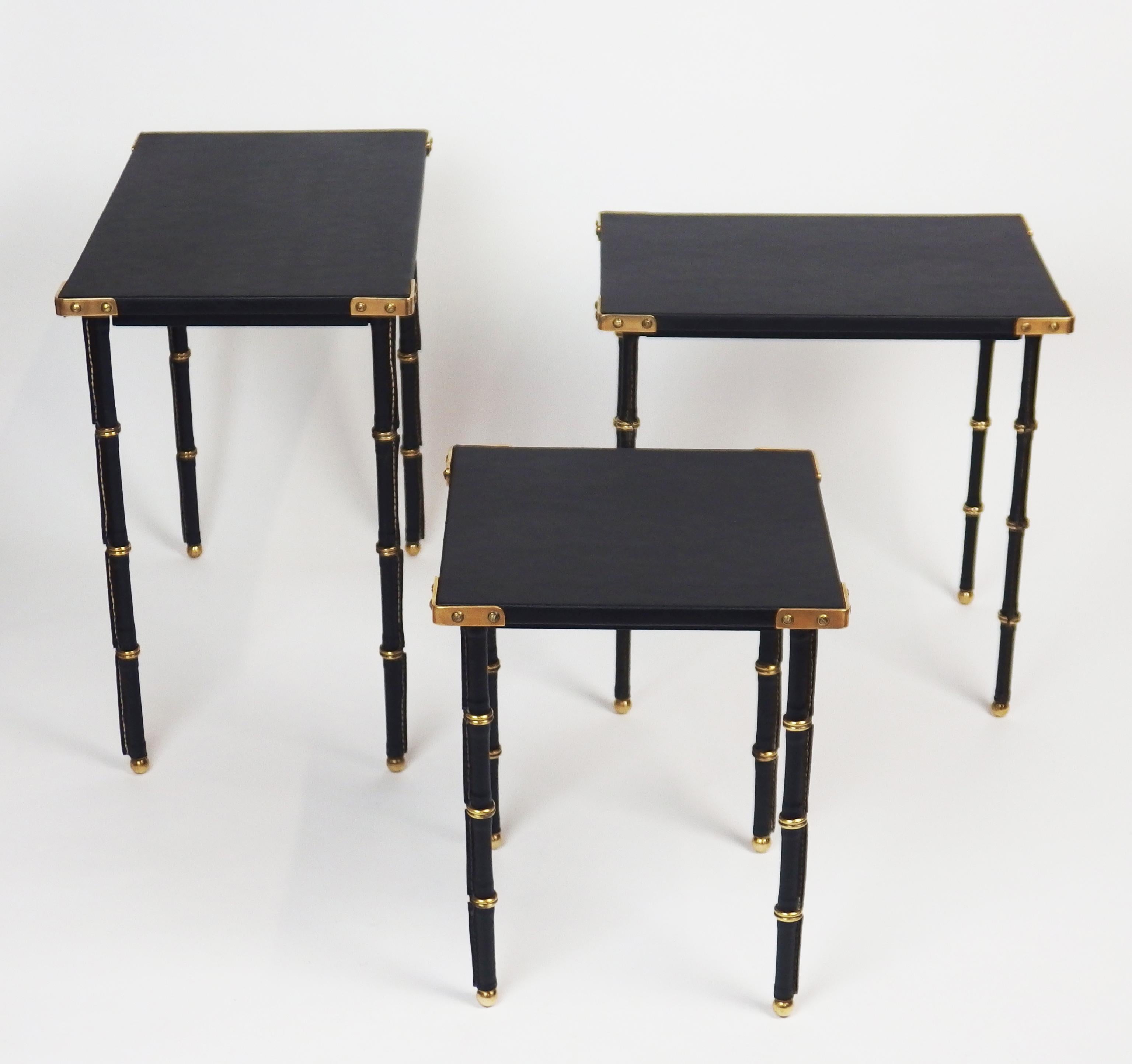 Set of Three Nesting Tables by Jacques Adnet For Sale 1