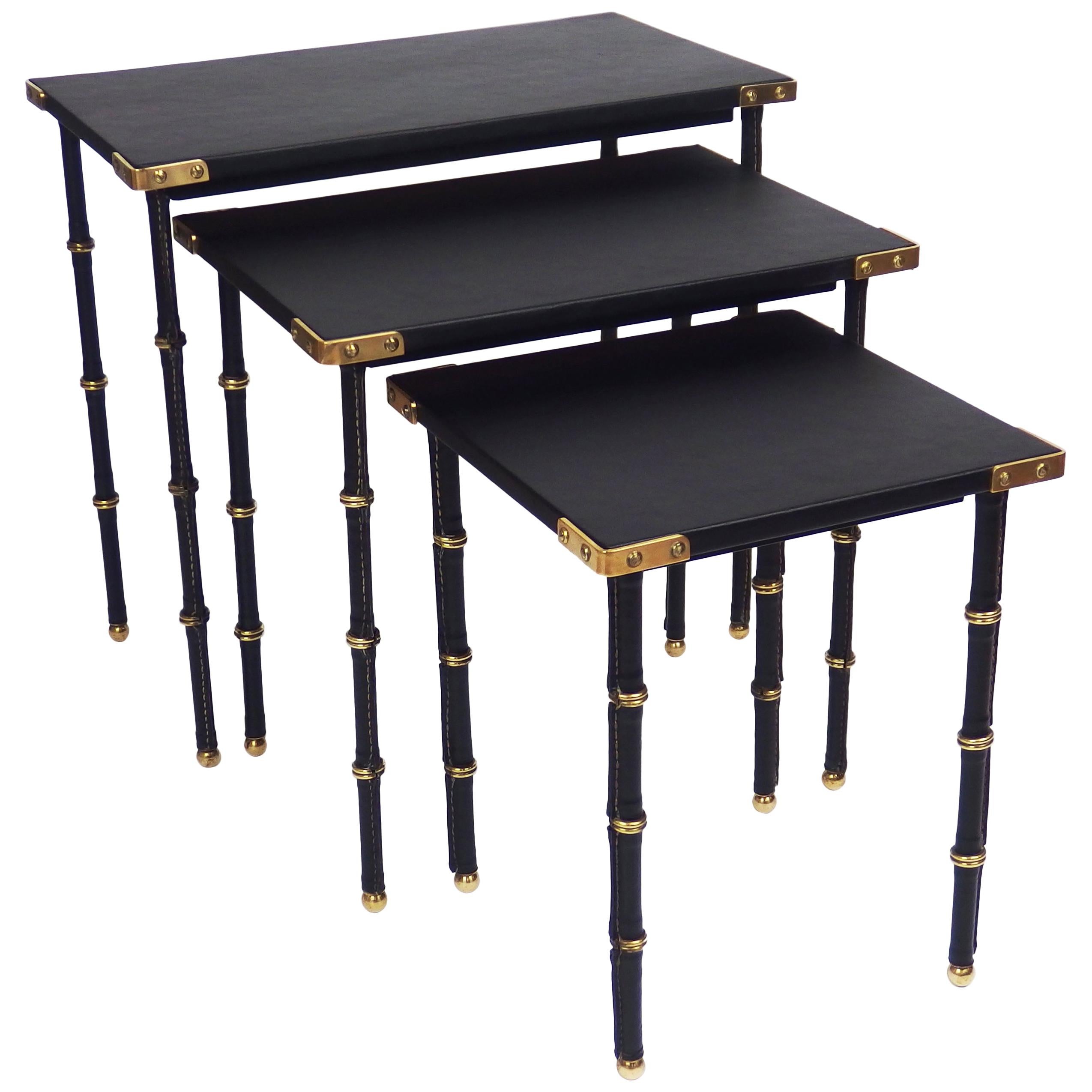 Set of Three Nesting Tables by Jacques Adnet For Sale