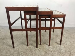 Set of Three Nesting Tables by Knud Mortensen Pour Soren Horn, Stunning Tile Top