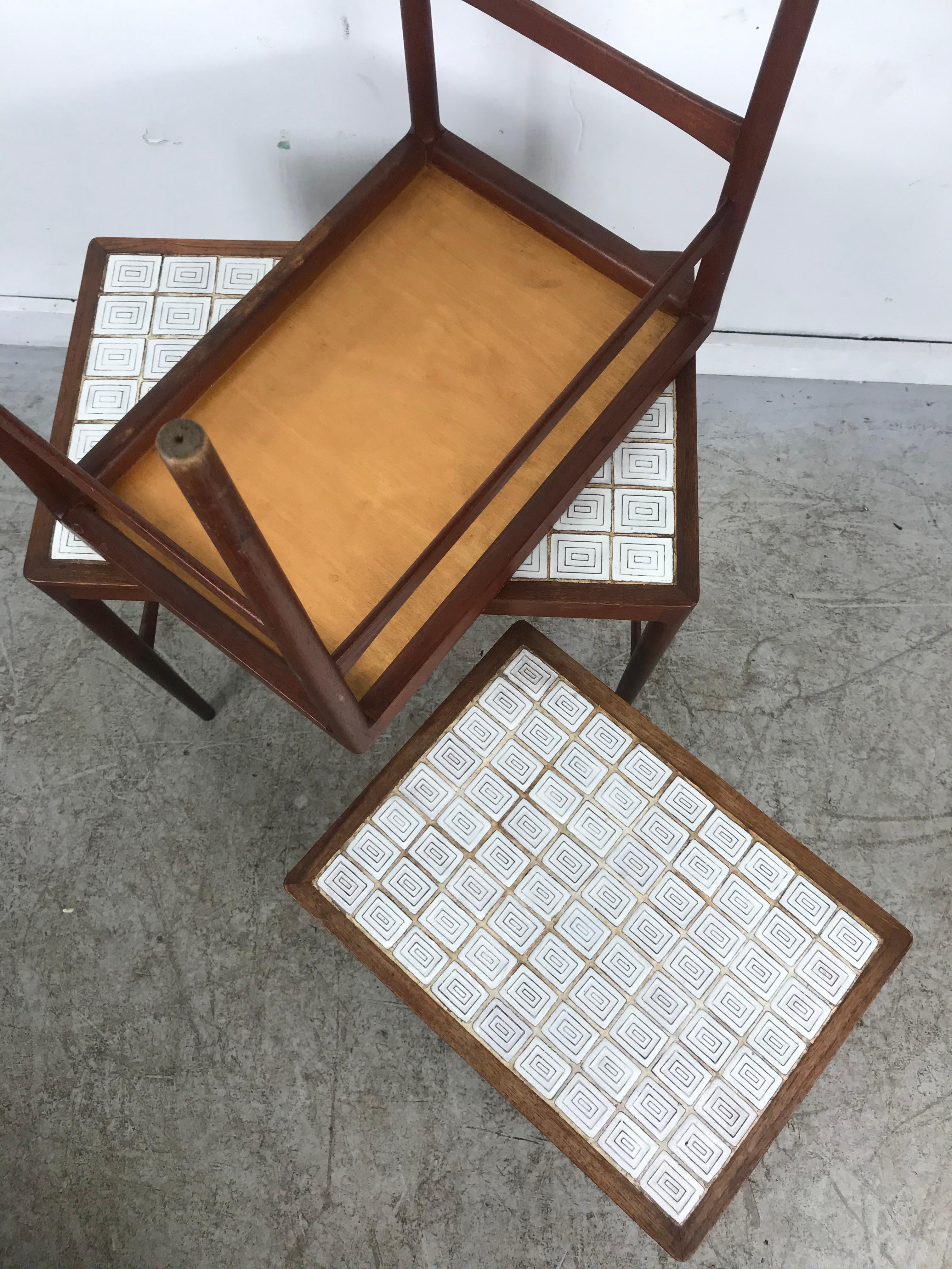 Ceramic Set of Three Nesting Tables by Knud Mortensen Pour Soren Horn, Stunning Tile Top