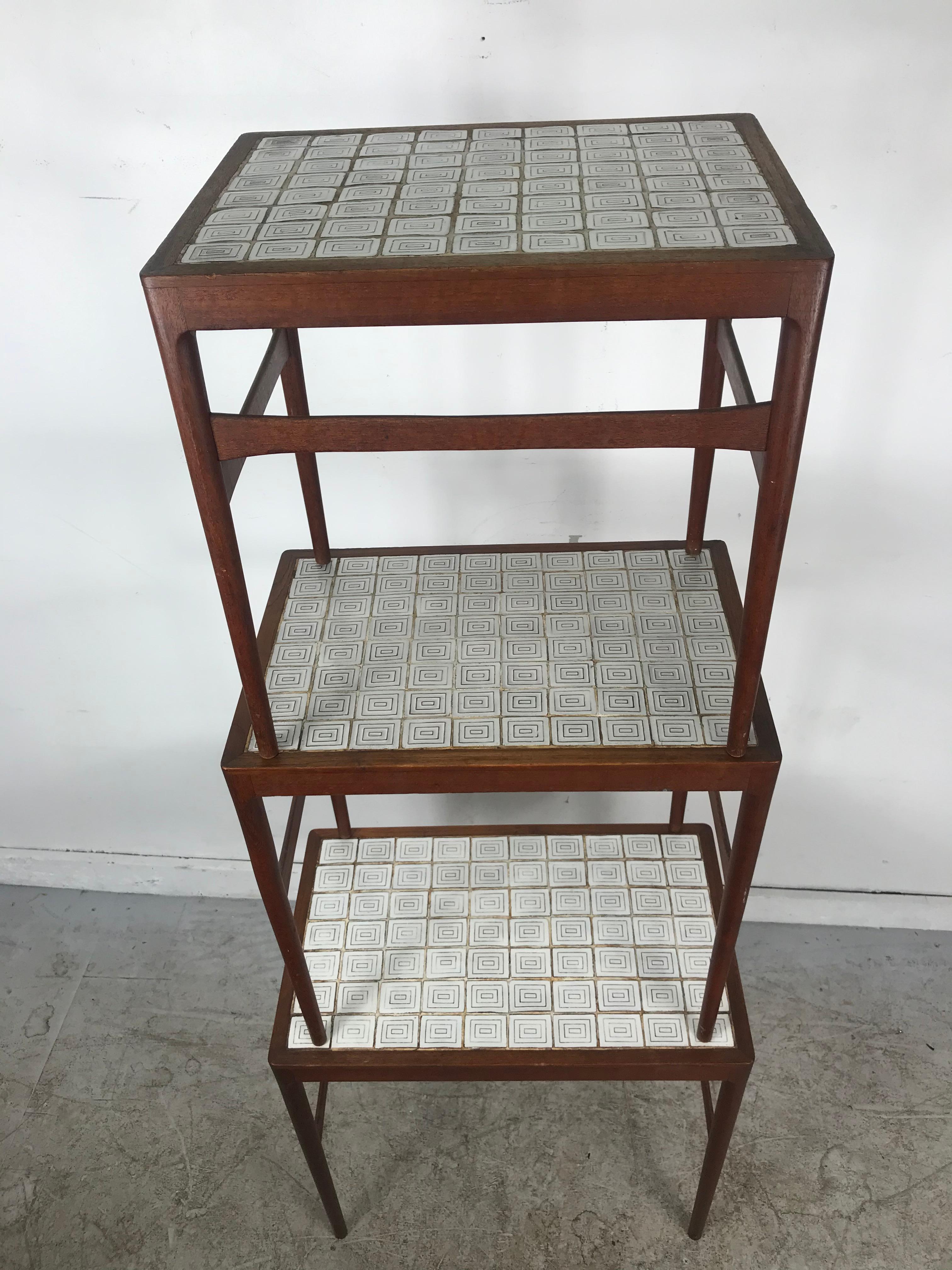 Set of Three Nesting Tables by Knud Mortensen Pour Soren Horn, Stunning Tile Top 1
