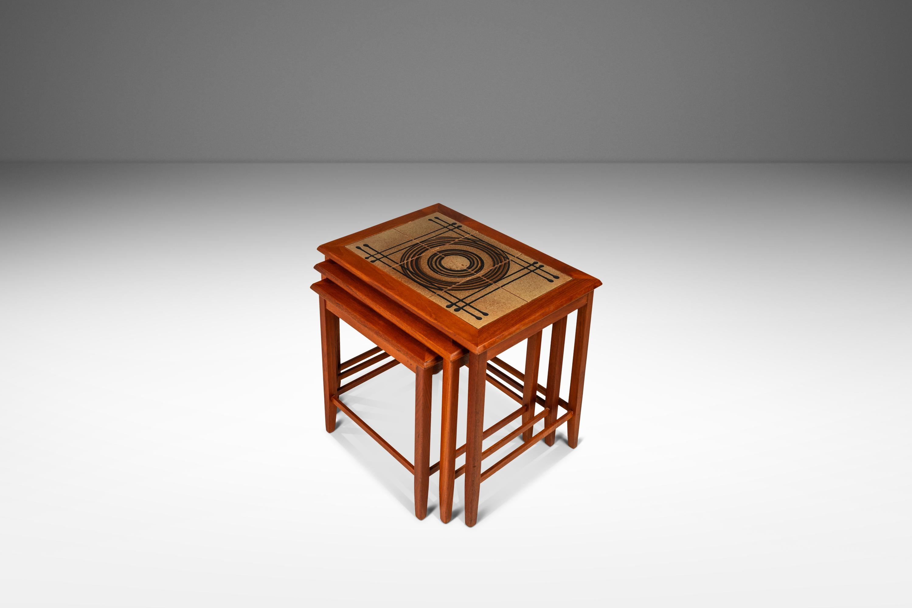  Add a touch of Danish sophistication to your living space with this exquisite set of three nesting tables, designed by Poul H. Poulsen for Gangsø Møbler, crafted in Denmark circa 1970s. Constructed from rich teak wood, these tables exemplify the