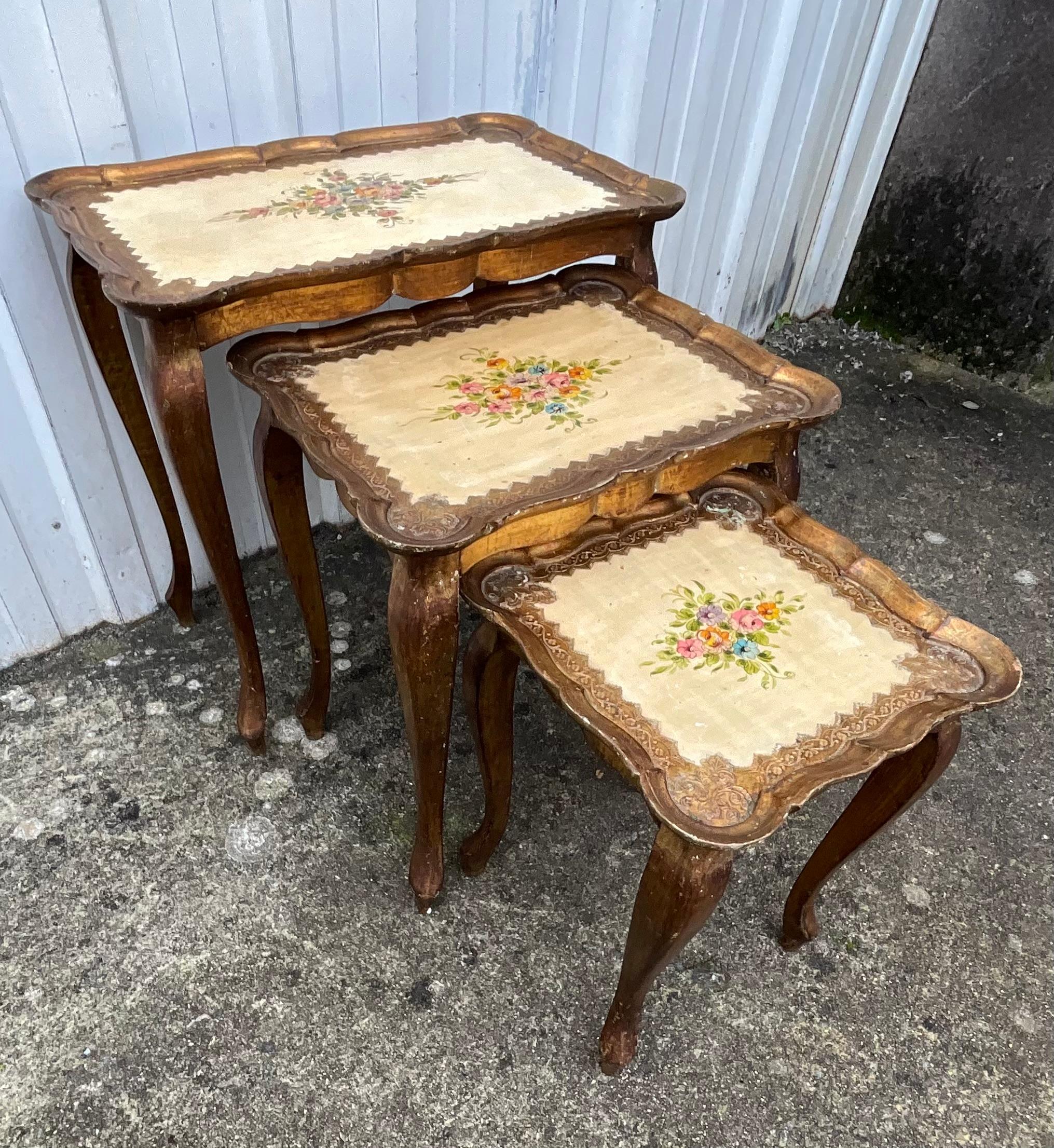 Giltwood Set of Three Nesting Tables — Contemporary Louis XV Style