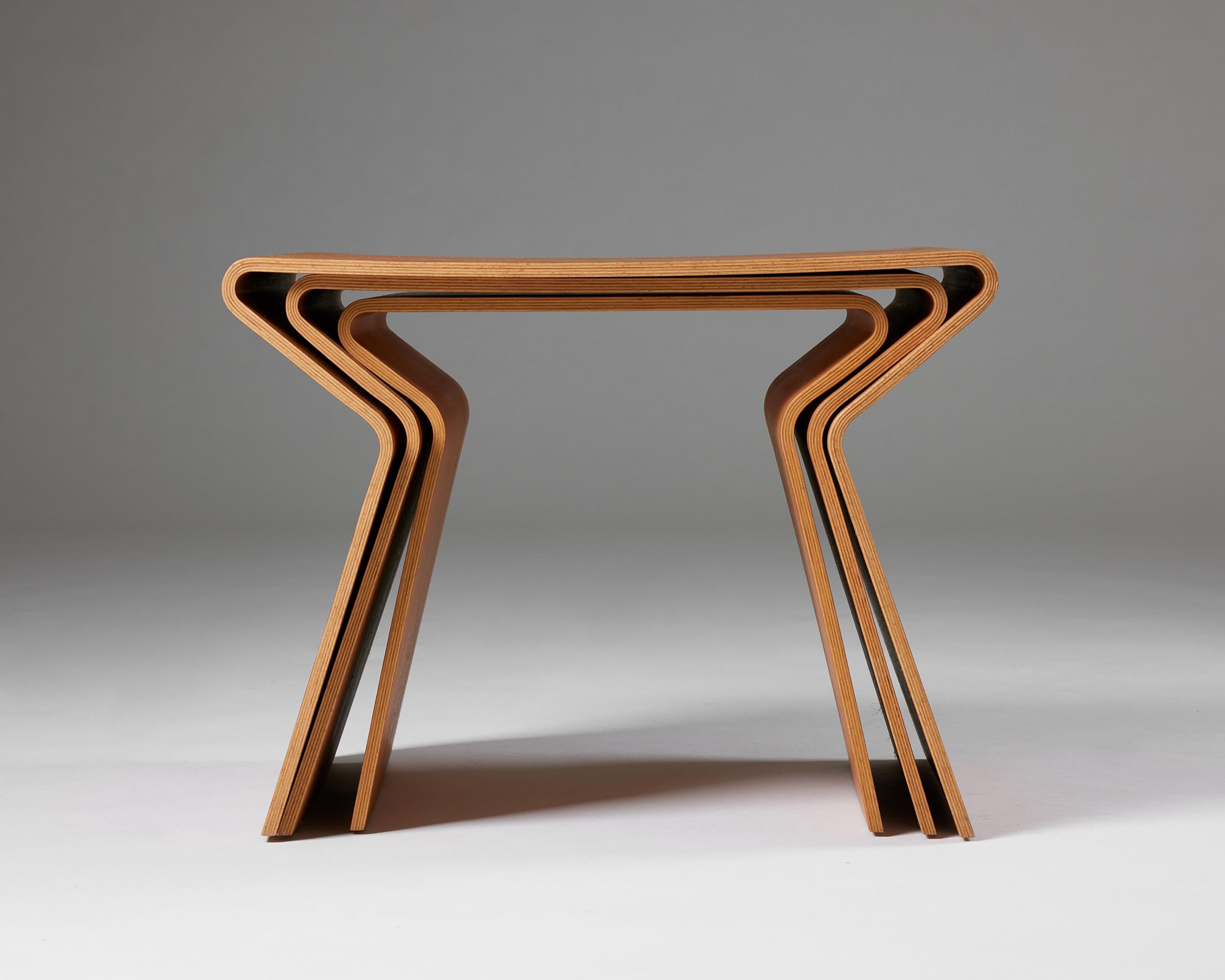 Pine Set of Three Nesting Tables Designed by Grete Jalk for Lange Production For Sale