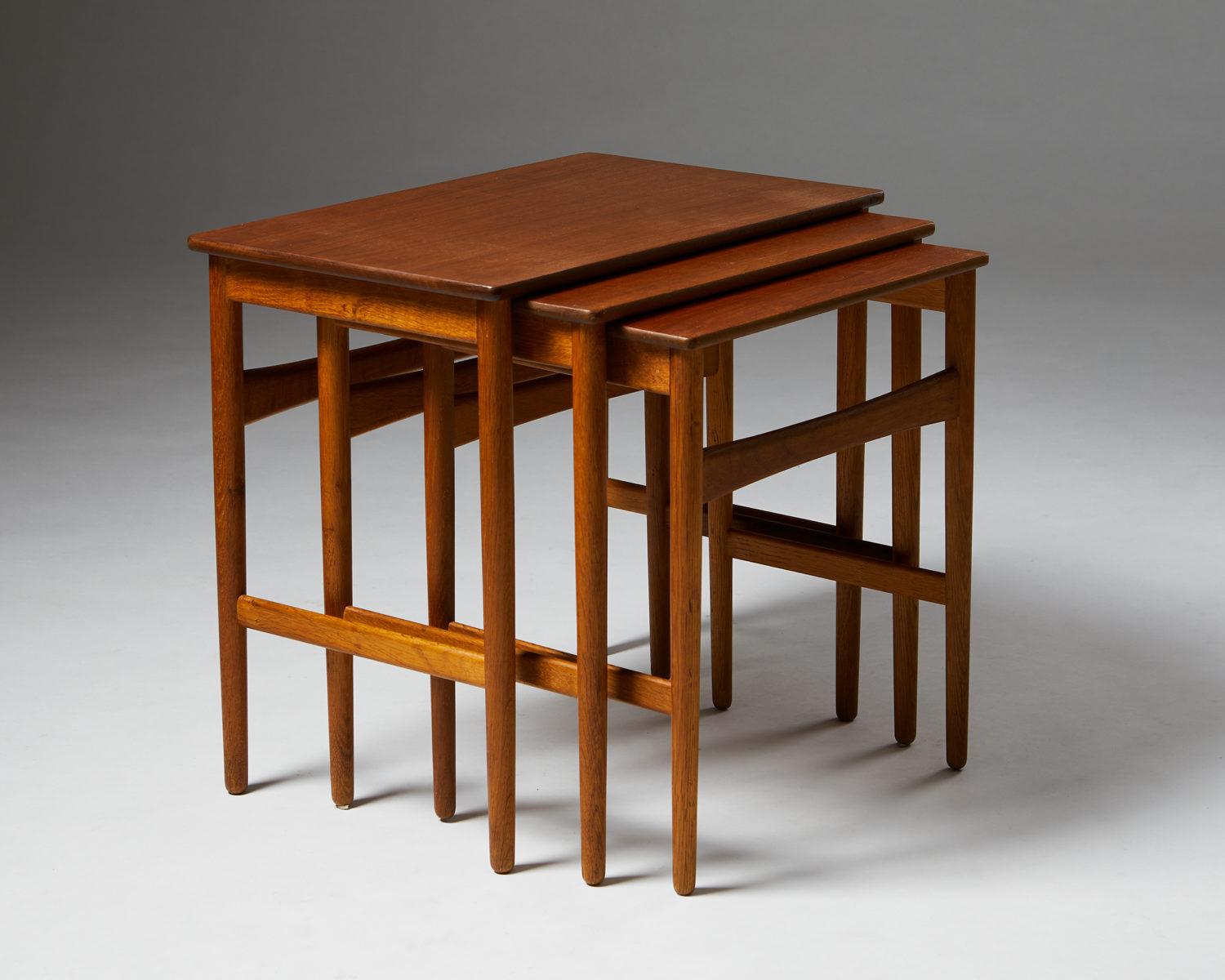 Mid-Century Modern Set of Three Nesting Tables Designed by Hans J. Wegner for Andreas Tuck